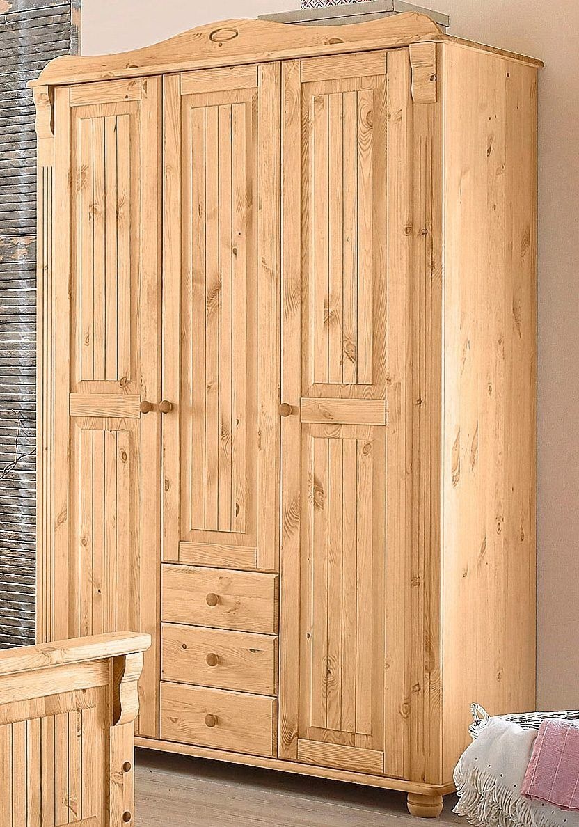 Home affaire Kleiderschrank »Adele«, (4 Breiten: 92/130/169/207 H/T ca. 191/54 cm), aus massiver Kiefer,Spiegel beim 4-und 5-trg.Schrank, Innenausstattung