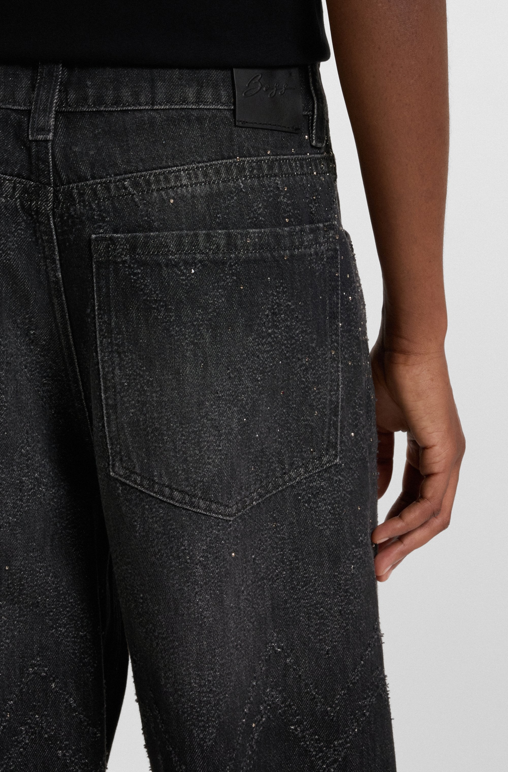 BOSS ORANGE Weite Jeans »Slouchy Premium Damenmode« Wide-Leg-Fit, Mid Rise, Glitzerdetails