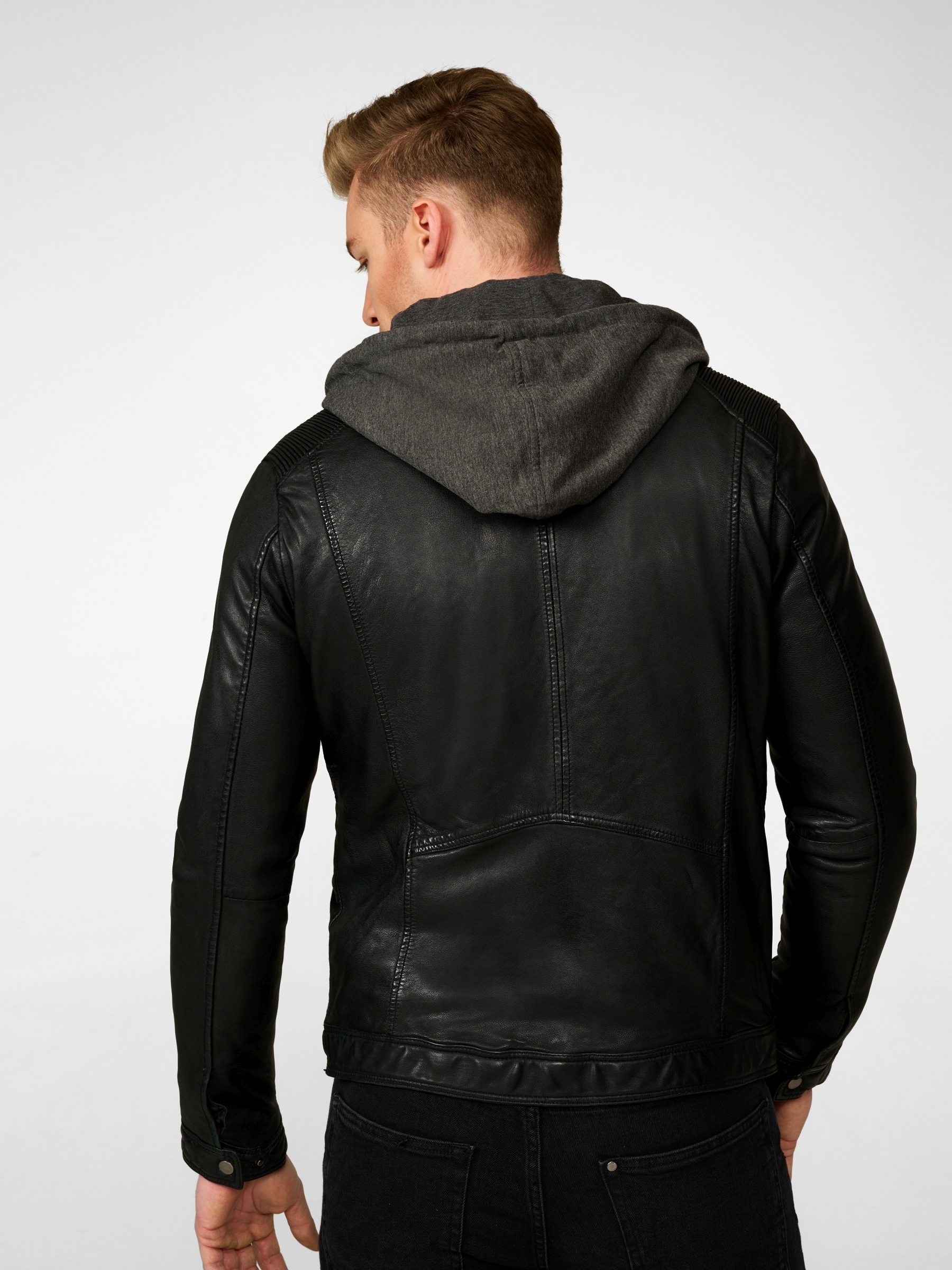 RICANO Bikerjacke »Lederjacke Nate« Abnehmbare Kapuze Handgefertigt aus echtem Leder