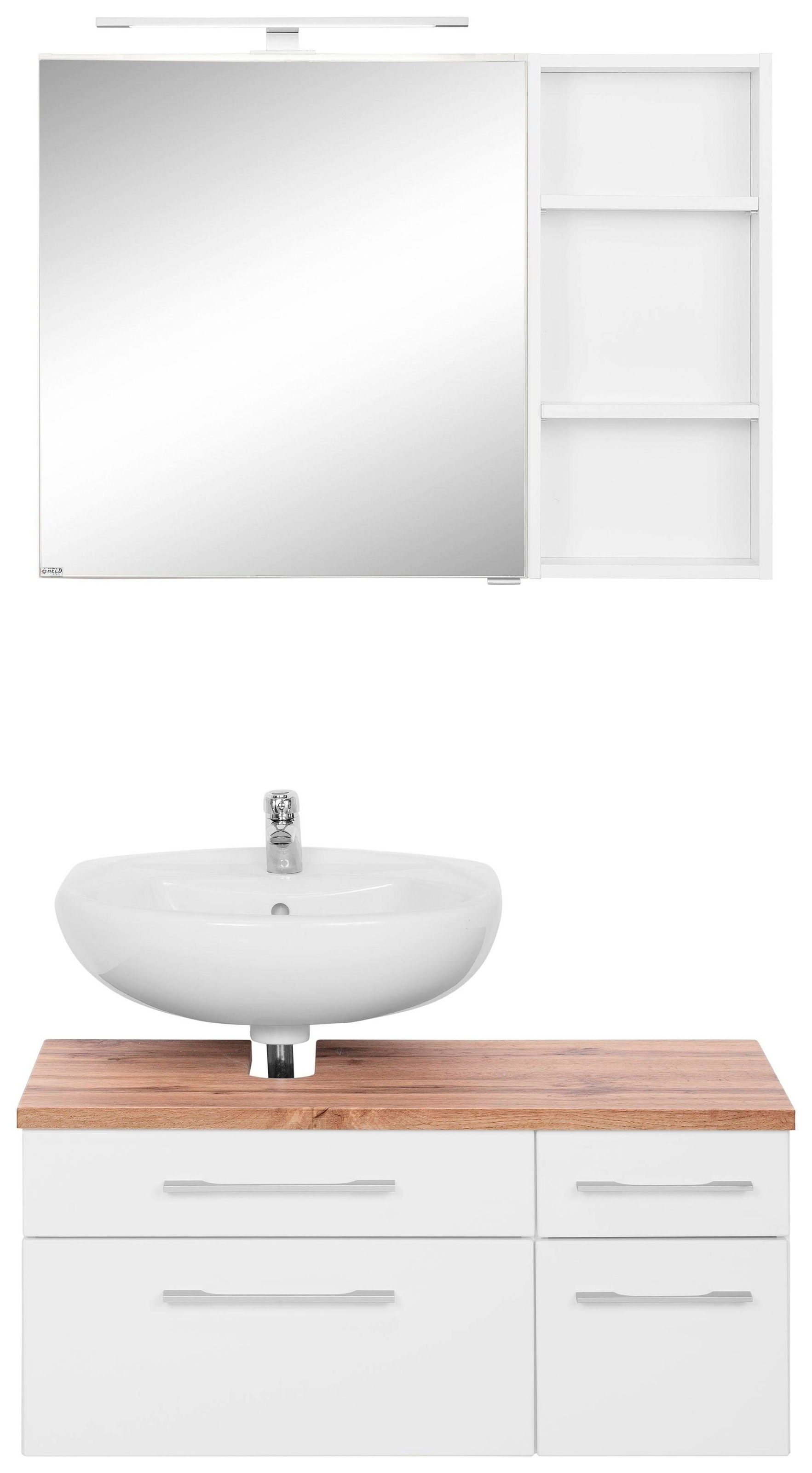 HELD MÖBEL Badmöbel-Set »Davos«, (3 tlg.), Spiegelschrank, Regal und Waschbeckenunterschrank