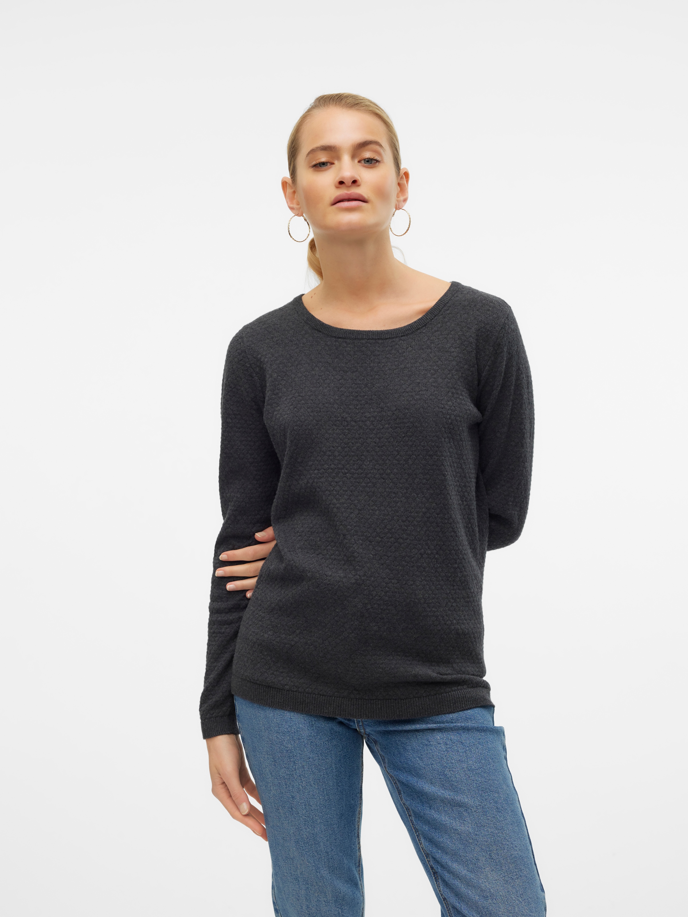 Vero Moda Rundhalspullover »VMCARE STRUCTURE LS O-NECK BLOUSE« aus Bio-Baumwolle