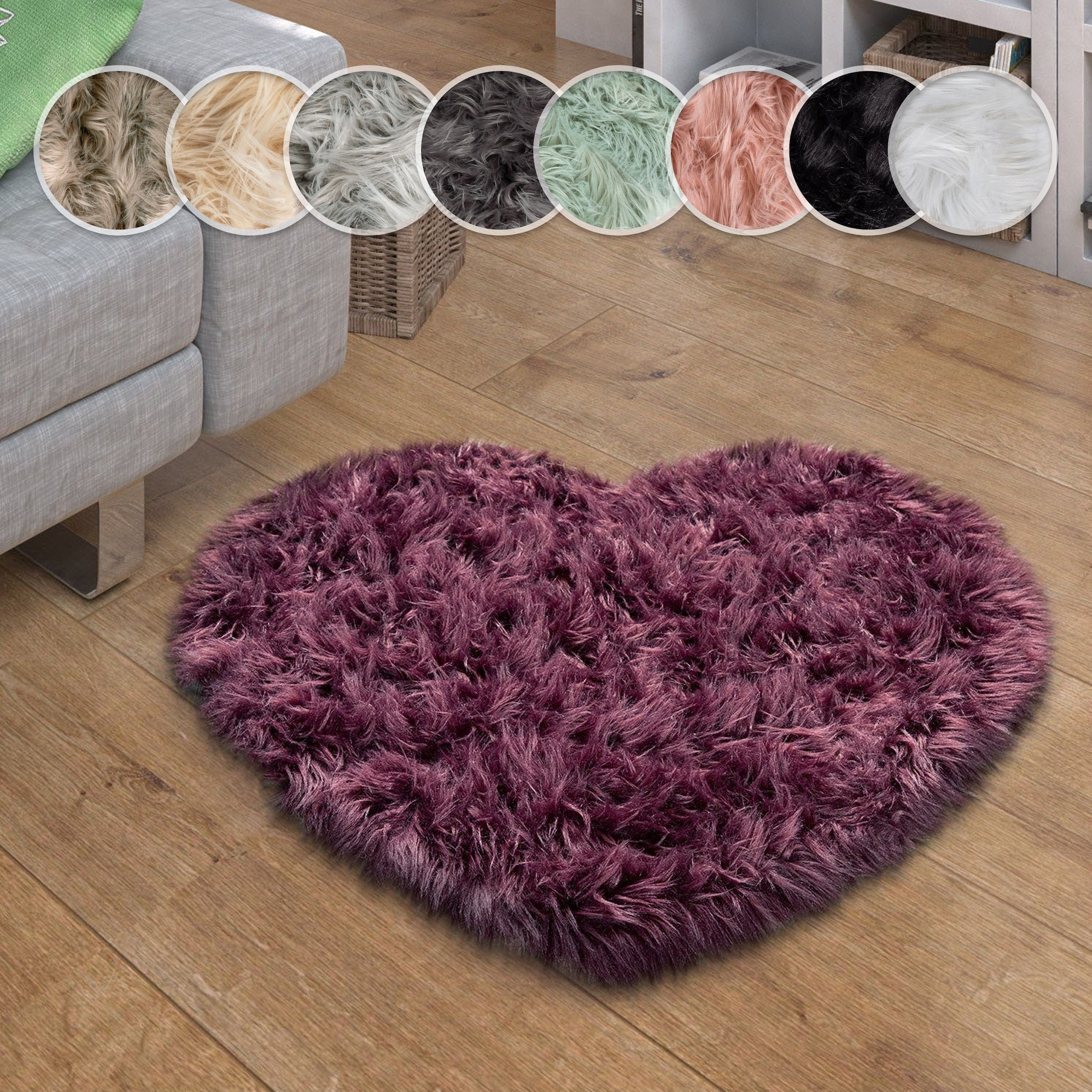 Paco Home Fellteppich »Playa 960« herzförmig 64 mm Höhe Kunstfell, Flokati-Optik, Hochflor, weich und flauschig, Uni-Farben