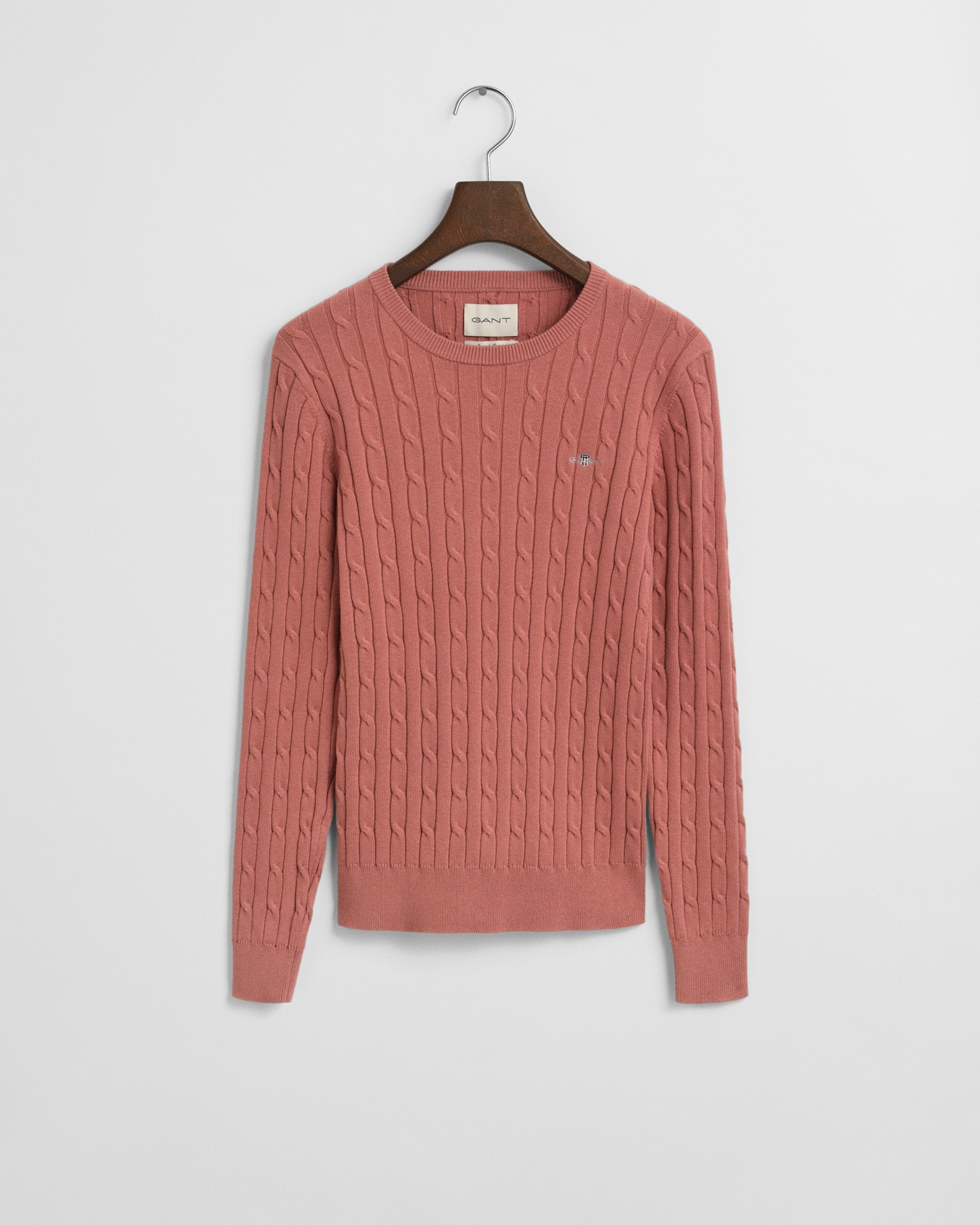 Gant Strickpullover »STRETCH COTTON CABLE C-NECK« mit Logostickerei auf der Brust
