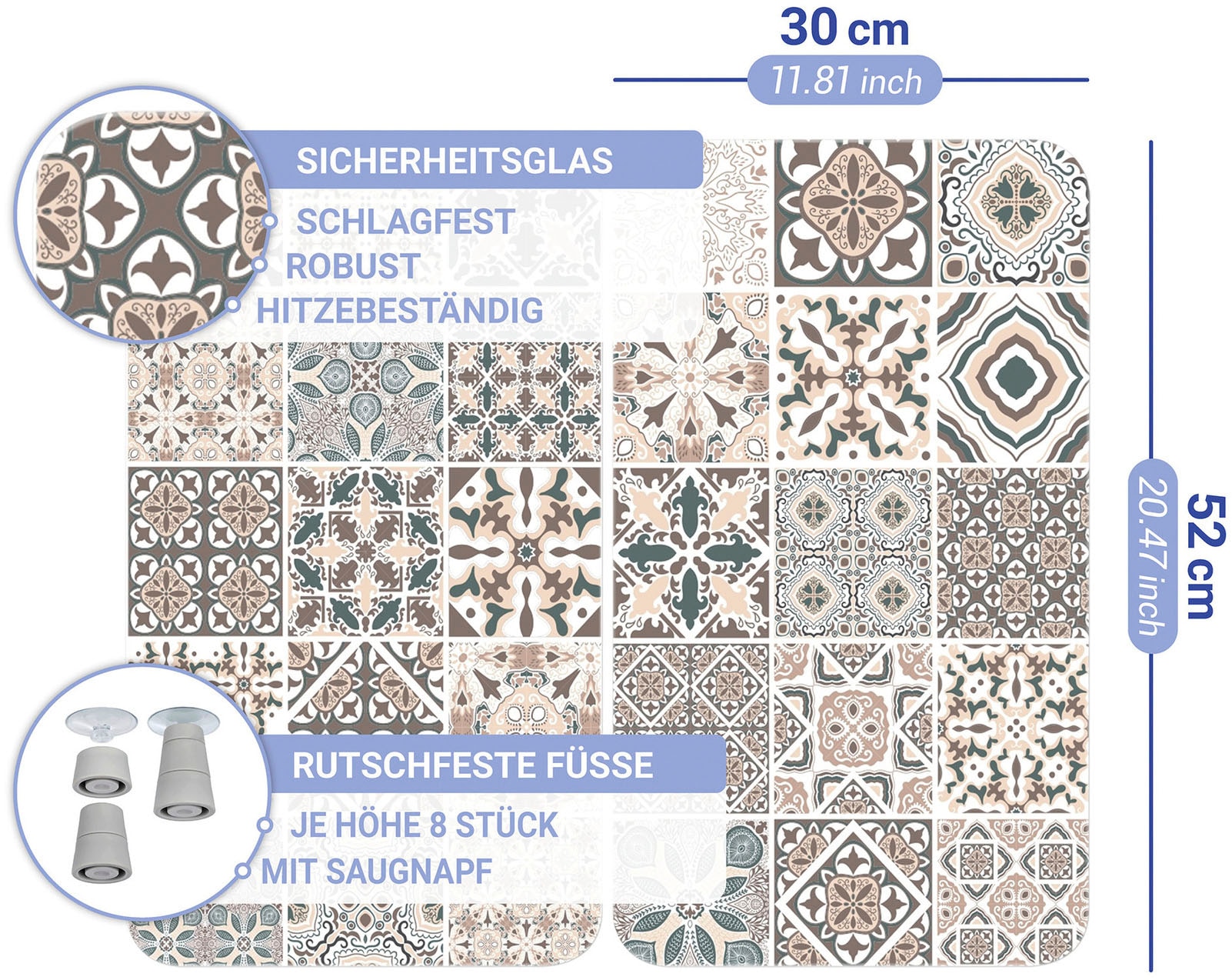 WENKO Herd-Abdeckplatte »Universal Modell Kachel« Herdabdeckung für alle Herdarten, kratzfest, mit rutschfesten Füßen