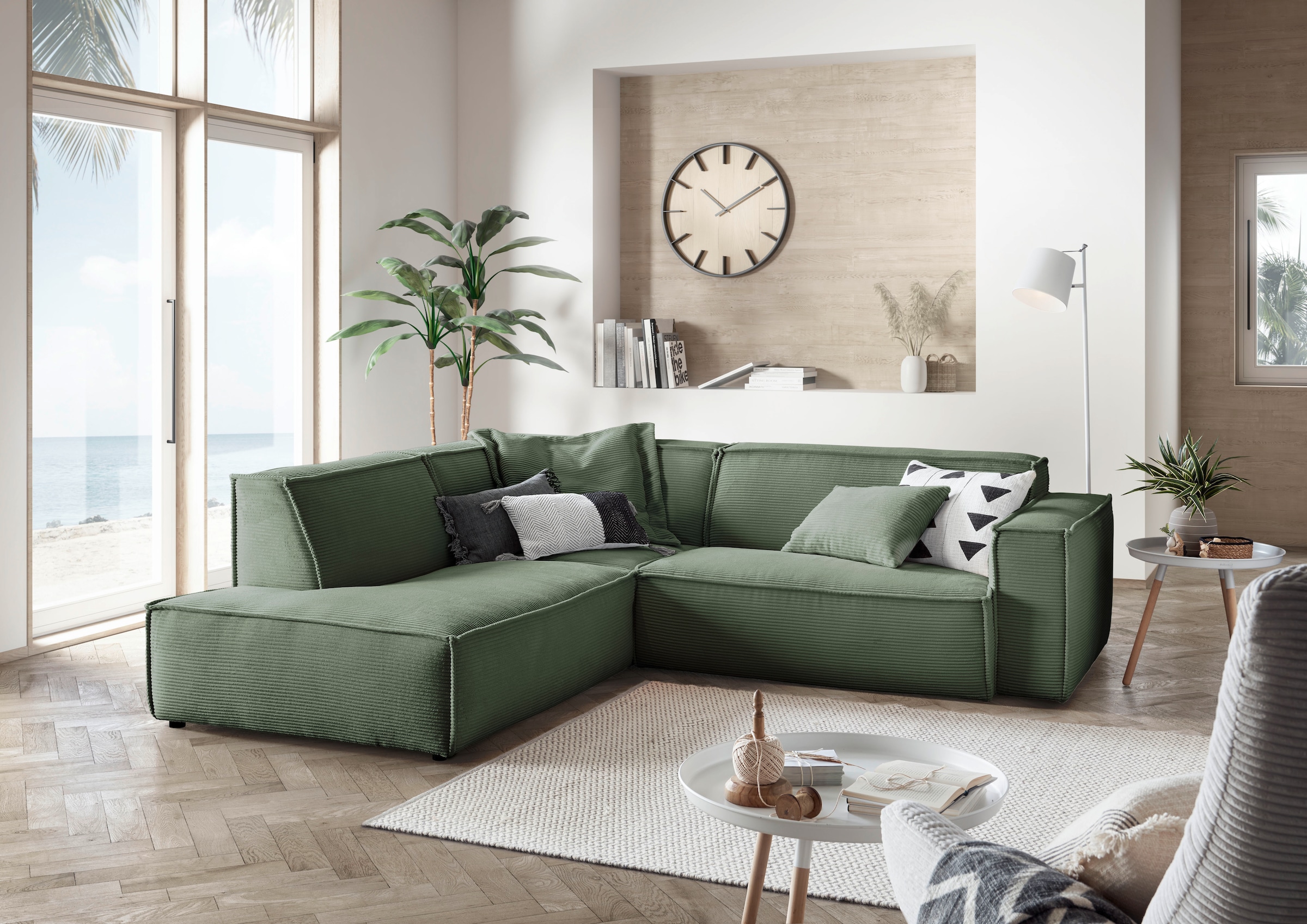 3C Candy Ecksofa »Matteo in elegant, kubischer Formensprache, bequem, L-Form«, mit auffälliger Kedernaht, Cord-Bezug, Lounge-Charakter