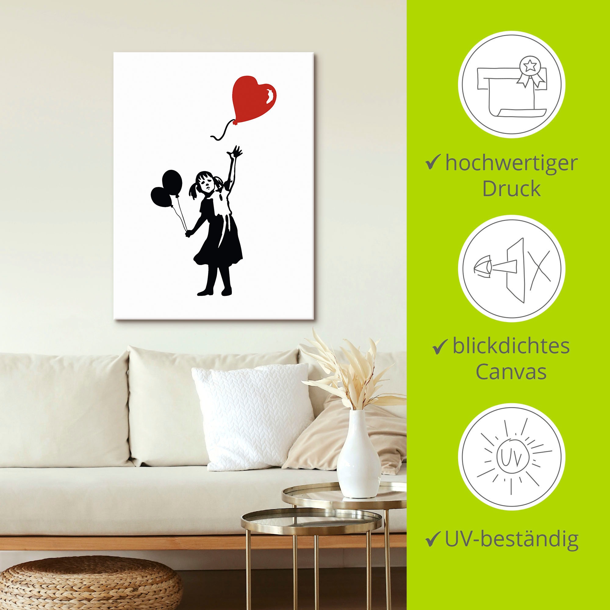 Artland Leinwandbild »Silhouette Mädchen Ballon Herz«, Bilder von Kindern, (1 St.), auf Keilrahmen gespannt