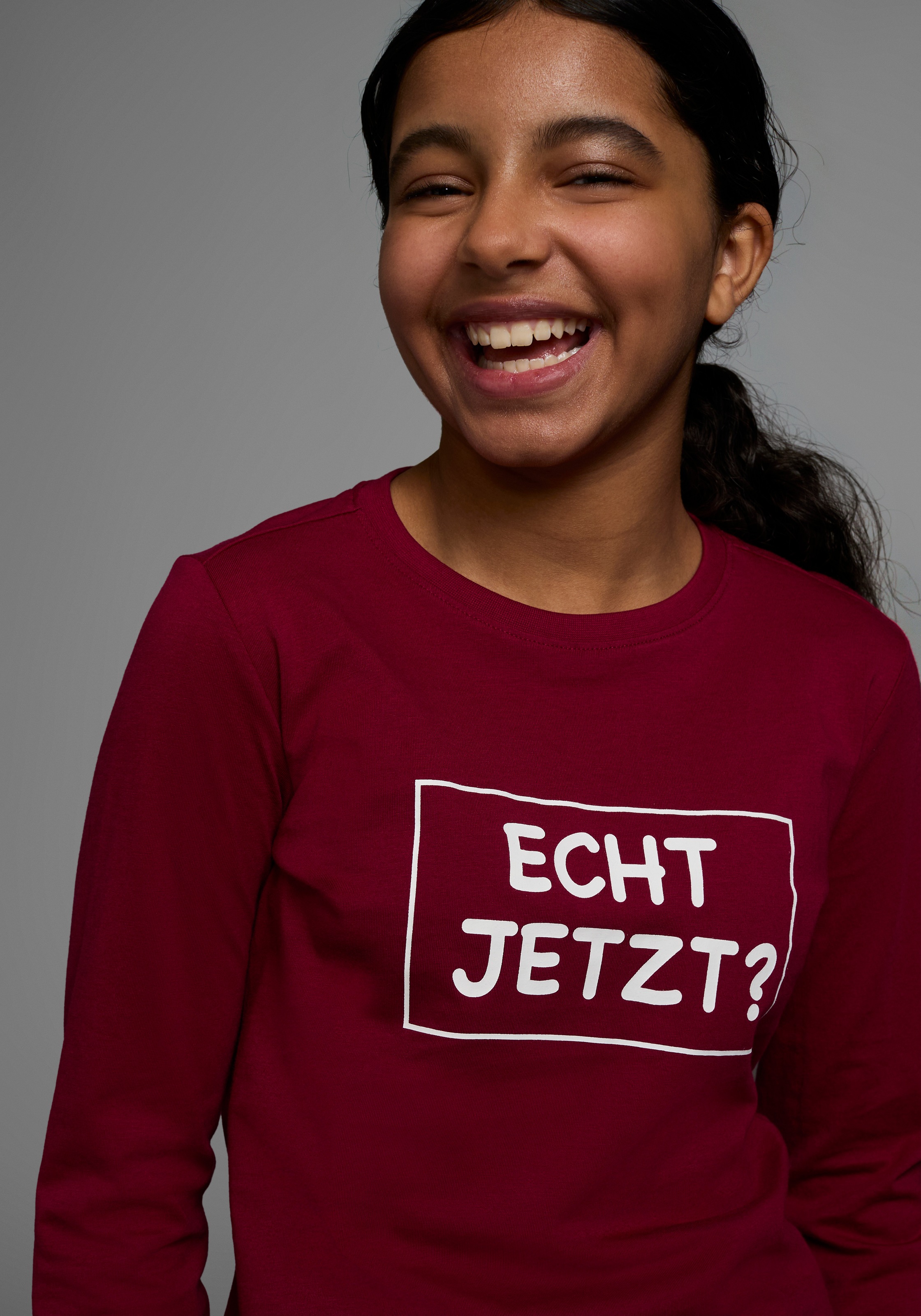 KIDSWORLD Langarmshirt »ECHT JETZT?«, Langarm, Basic-Passform, mit peppigem und dynamischem Aufdruck