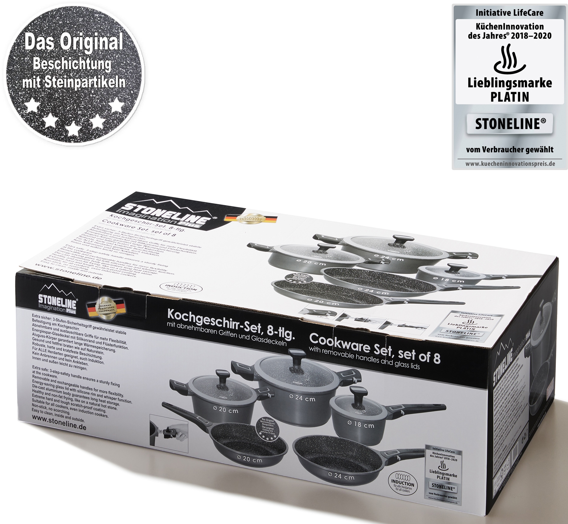 STONELINE Topf-Set »Imagination PLUS«, Aluminiumguss, (Set, 8 tlg., Bratentopf 24 cm, Kochtopf 20 cm, Stieltopf 18 cm, Bratpfanne 20/24 cm), abnahmbare Griffe, Induktion