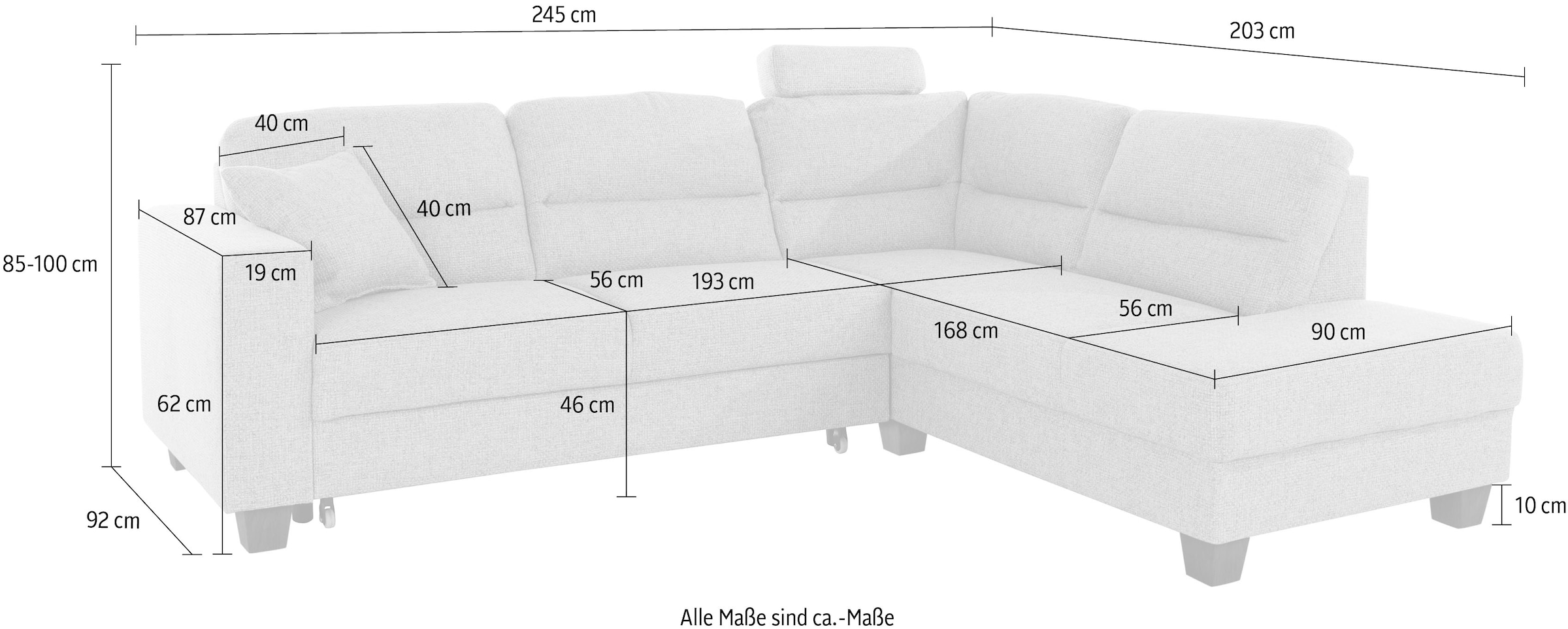 TRENDMANUFAKTUR Ecksofa »Chamber, zeitlos & elegant, bequem, L-Form«, inklusive einer Kopfstütze, wahlweise mit Schlaffunktion