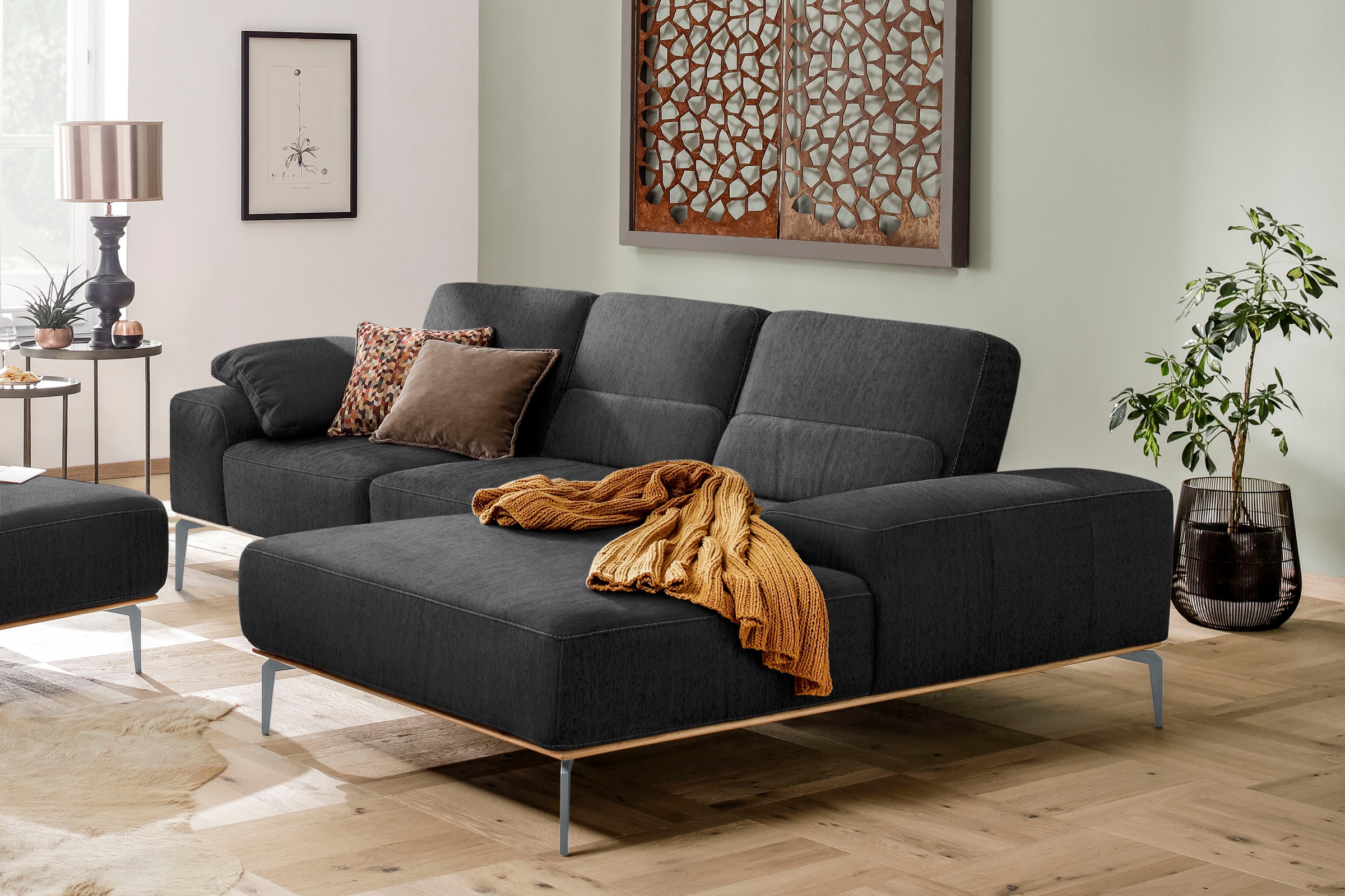W.SCHILLIG Ecksofa »run«, mit elegantem Holzsockel, Füße in Silber matt, Breite 279 cm