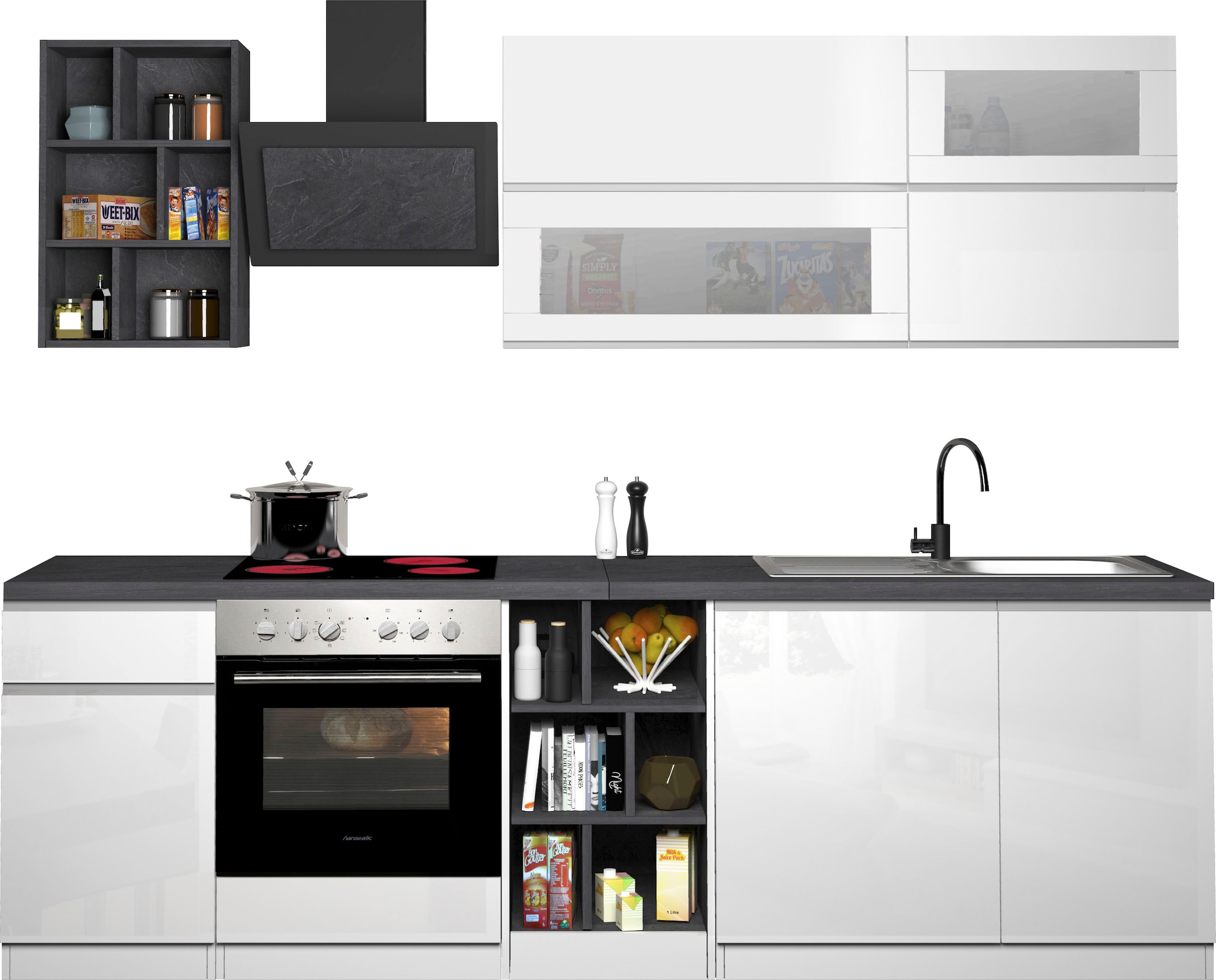KOCHSTATION Küchenzeile »KS-Sole«, Breite 256 cm, Hängeregal, Geschirrabtropfschrank, ohne E-Geräte