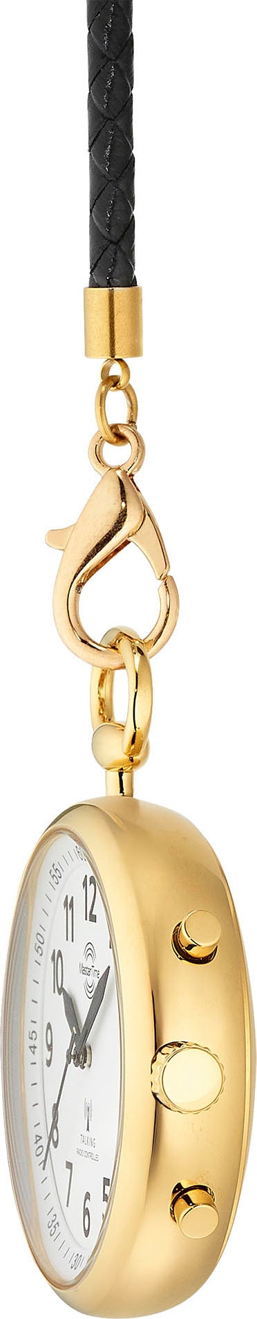 MASTER TIME Taschenuhr »Sprechende Taschenuhr«, (Set, 2 tlg., mit Lederband), sprechende Funkuhr, Quarzuhr, Status Funkempfang, 4 Alarmzeiten