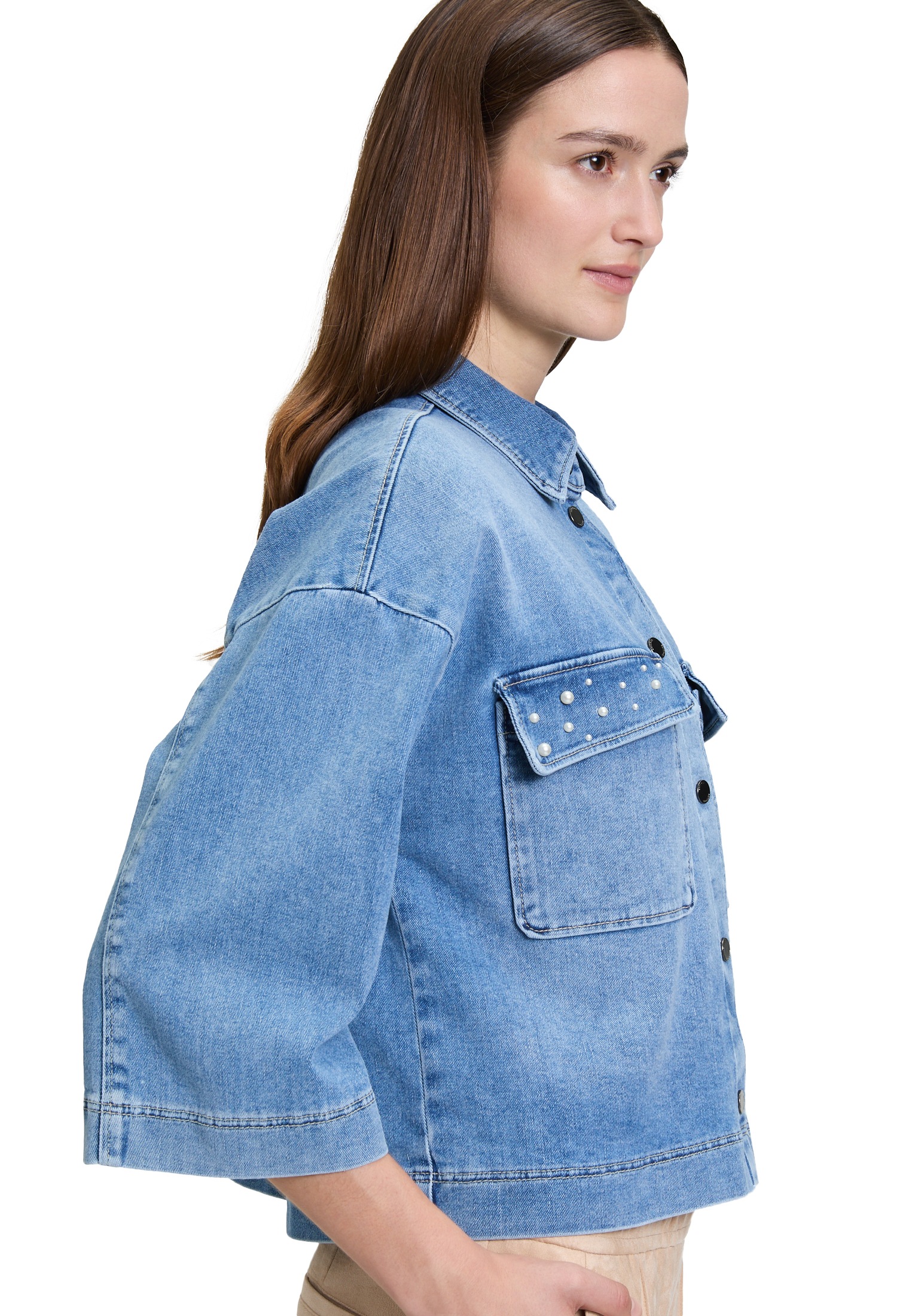 Betty&Co Jeansblazer »Jeansjacke mit Perlen«