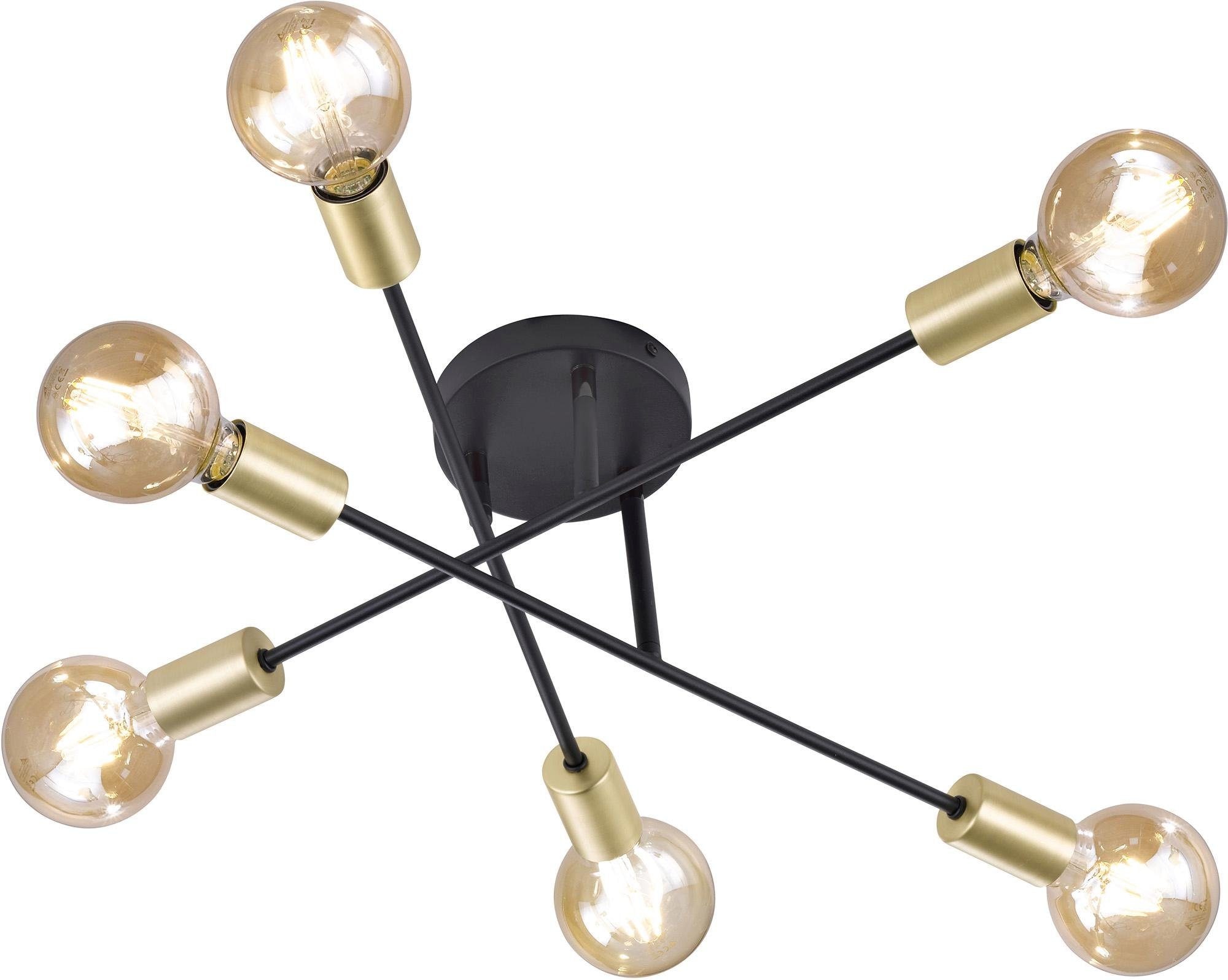 TRIO Leuchten Deckenleuchte »CROSS«, 6 flammig, Leuchtmittel E27 | ohne Leuchtmittel, 6-flammig, Arme schwenkbar, Ø 57cm, schwarz, bronzefarbigen Fassungen