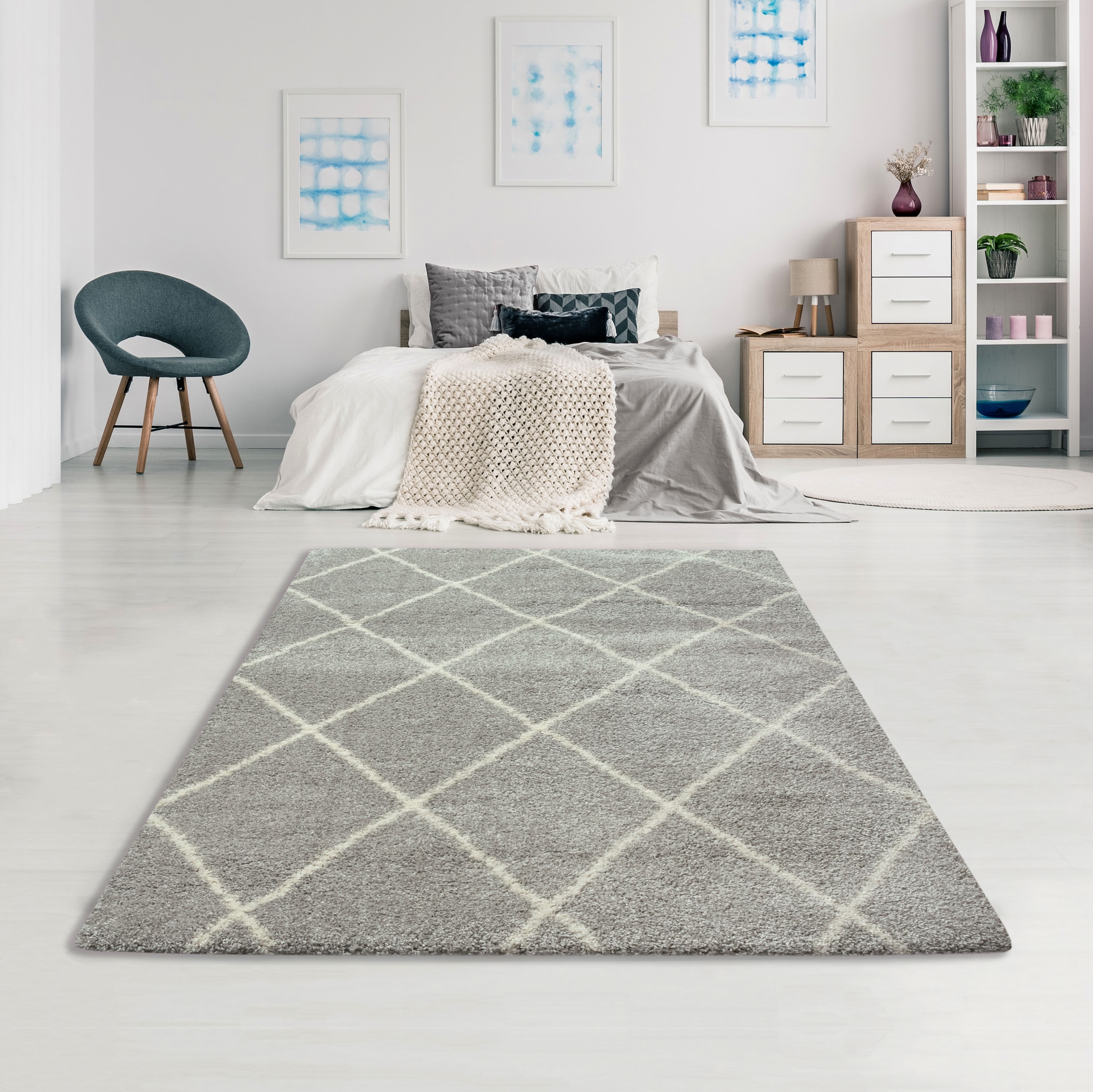 andas Hochflor-Teppich »Hunter«, rechteckig, 40 mm Höhe, Hochflor, Rauten-Design, besonders weicher und dichter Flor, gewebt