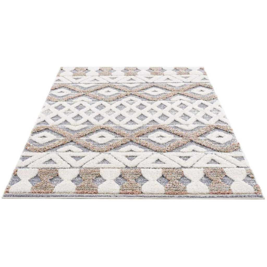 Carpet City Hochflor-Teppich »Focus 3050«, rechteckig, Boho-Teppich, besonders weich, 3D-Effekt, Rauten Design