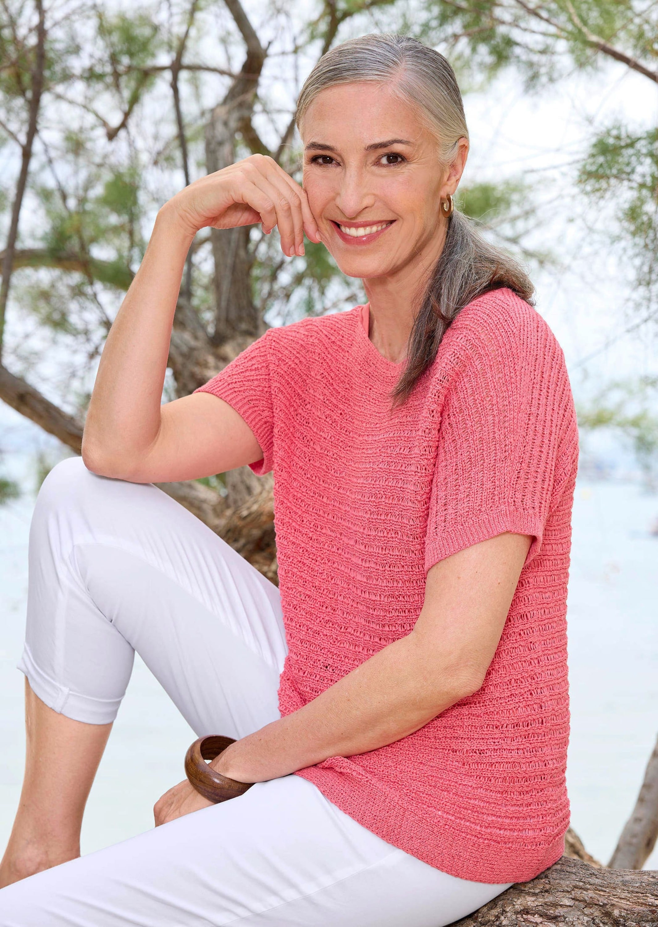 GOLDNER Rundhalspullover »Kurzgröße Kurzarm-Pullover mit Rippen« Rippenbündchen