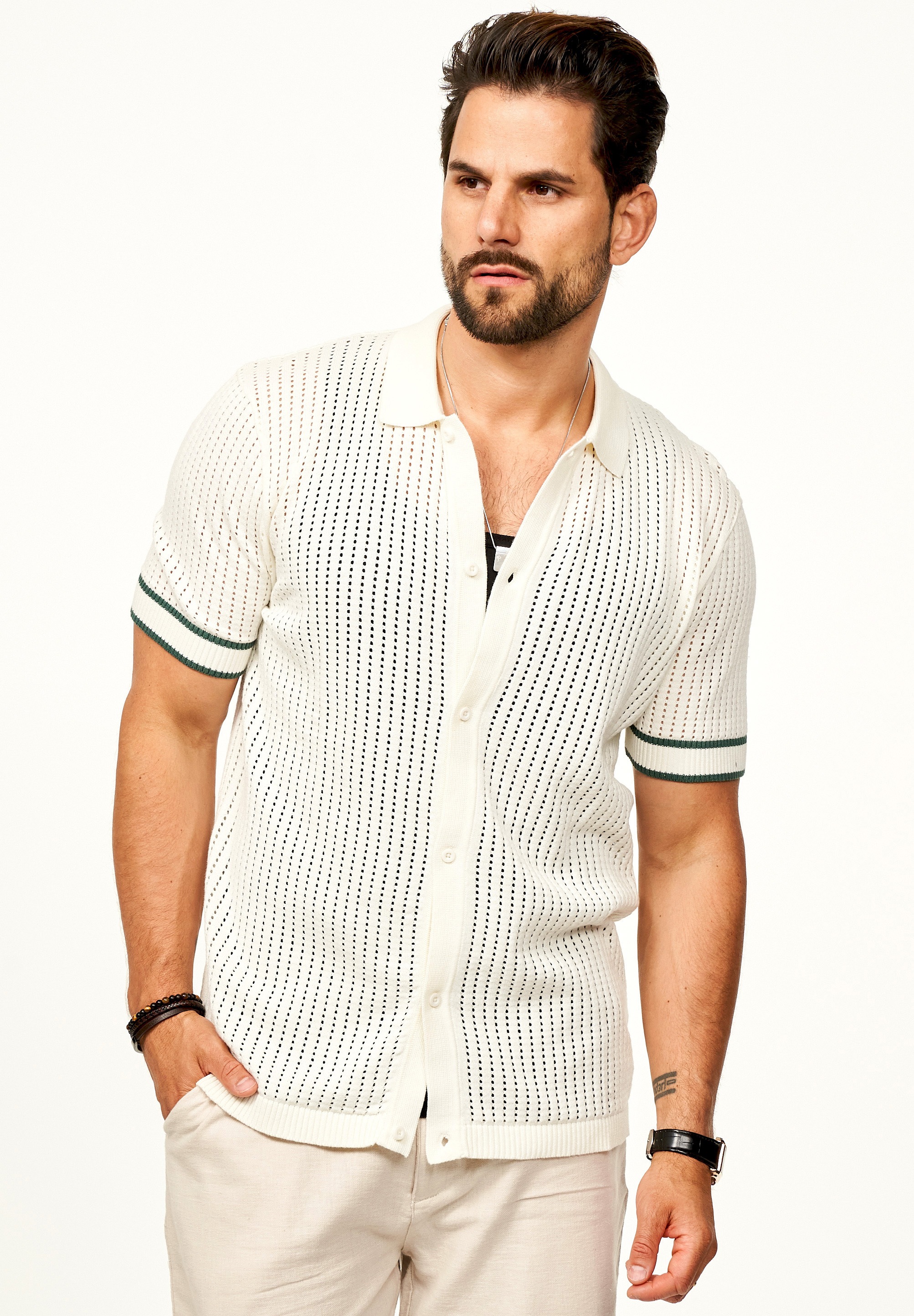 SOULSTAR Poloshirt »Kurzarm Strickhemd im Cardigan Stil mit Knopfleiste für Herren«