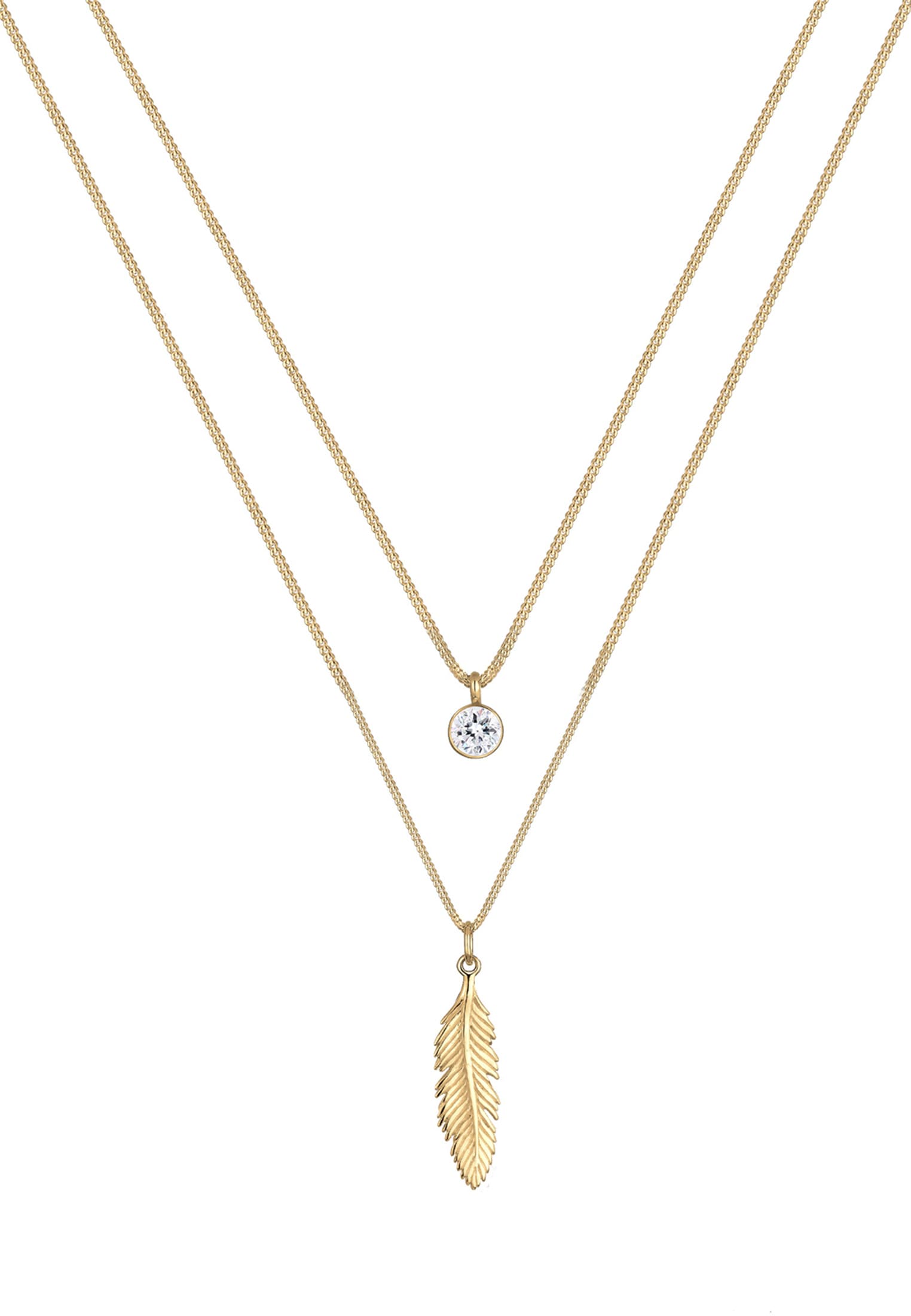 Elli Silberkette »Halskette Layer mit Feder und Kristalle 925 Sterling Silber«