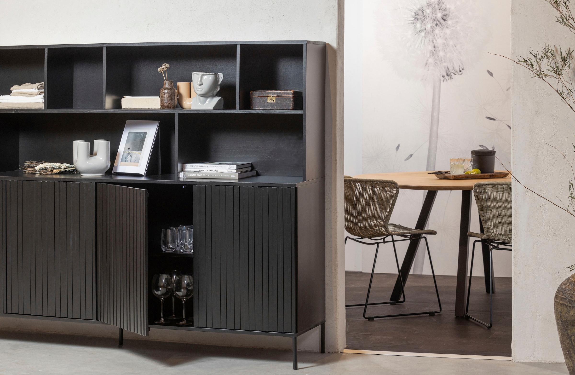 WOOOD Buffet »Gravu« viel Stauraum, Push-to-Open Funktion, H 150 cm x B 200 cm