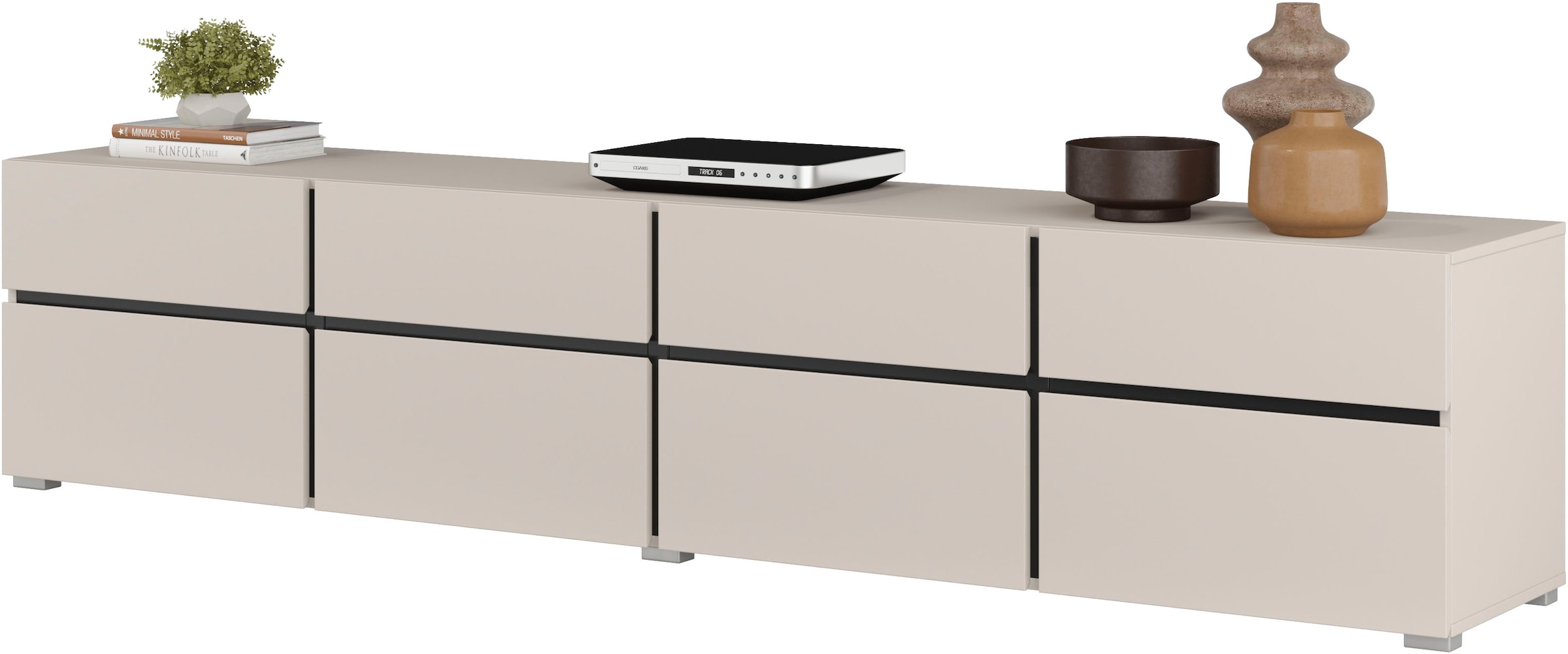 OTTO home Lowboard »Cross,Breite 225 cm, moderne grifflose TV-Kommode« TV-Schrank mit viel Stauraum, TV-Board