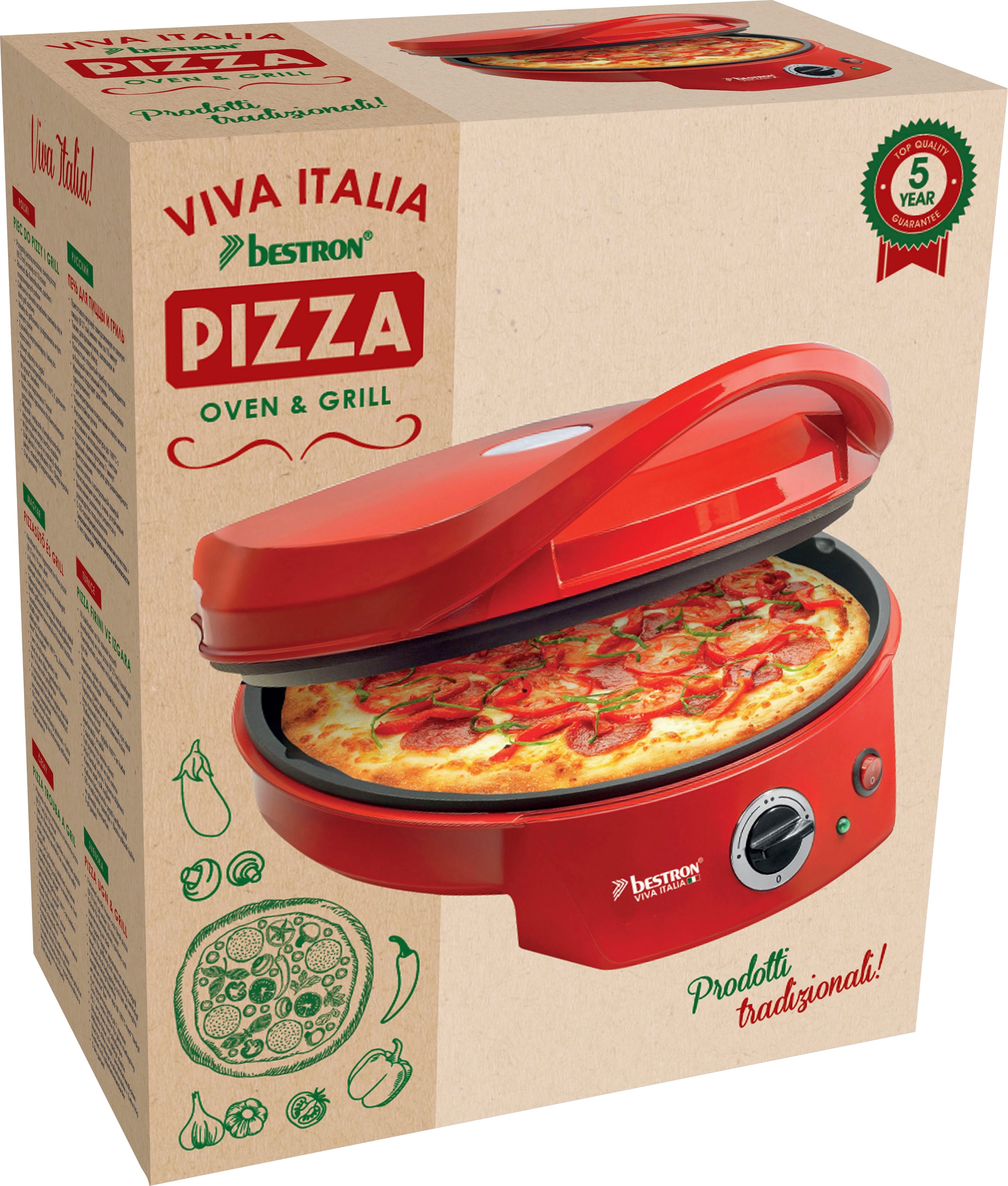 bestron Pizzaofen »APZ400 Viva Watt, Ober-/Unterhitze, Bis max. Italia«, 1800 Rot OTTO 180°C, bei