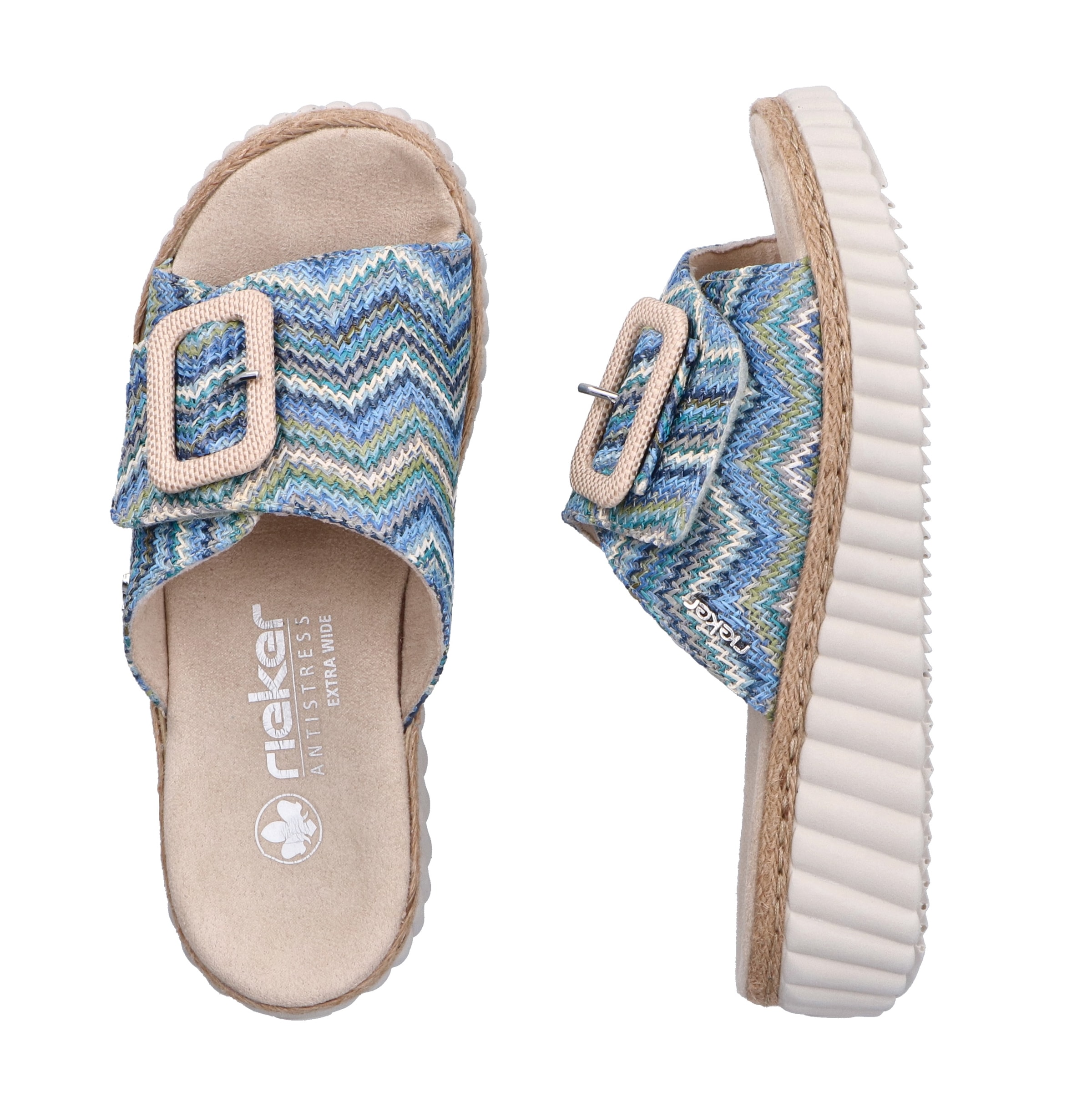 Rieker Keilpantolette, Sommerschuh, Strandschuh, Hausschuh mit praktischem Klettverschluss