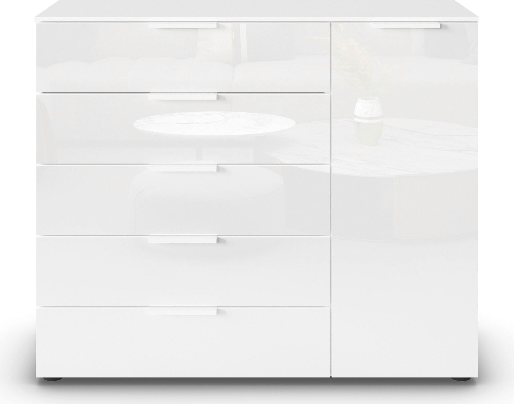 rauch Schubkastenkommode »Kommode Türkommode Sideboard Kombikommode FLIPP mit Glasfront« Breite 120 cm mit 2 Einlegeböden,  1-türig mit 5 Schubladen und Soft-Close-Funktion sowie Glasfront