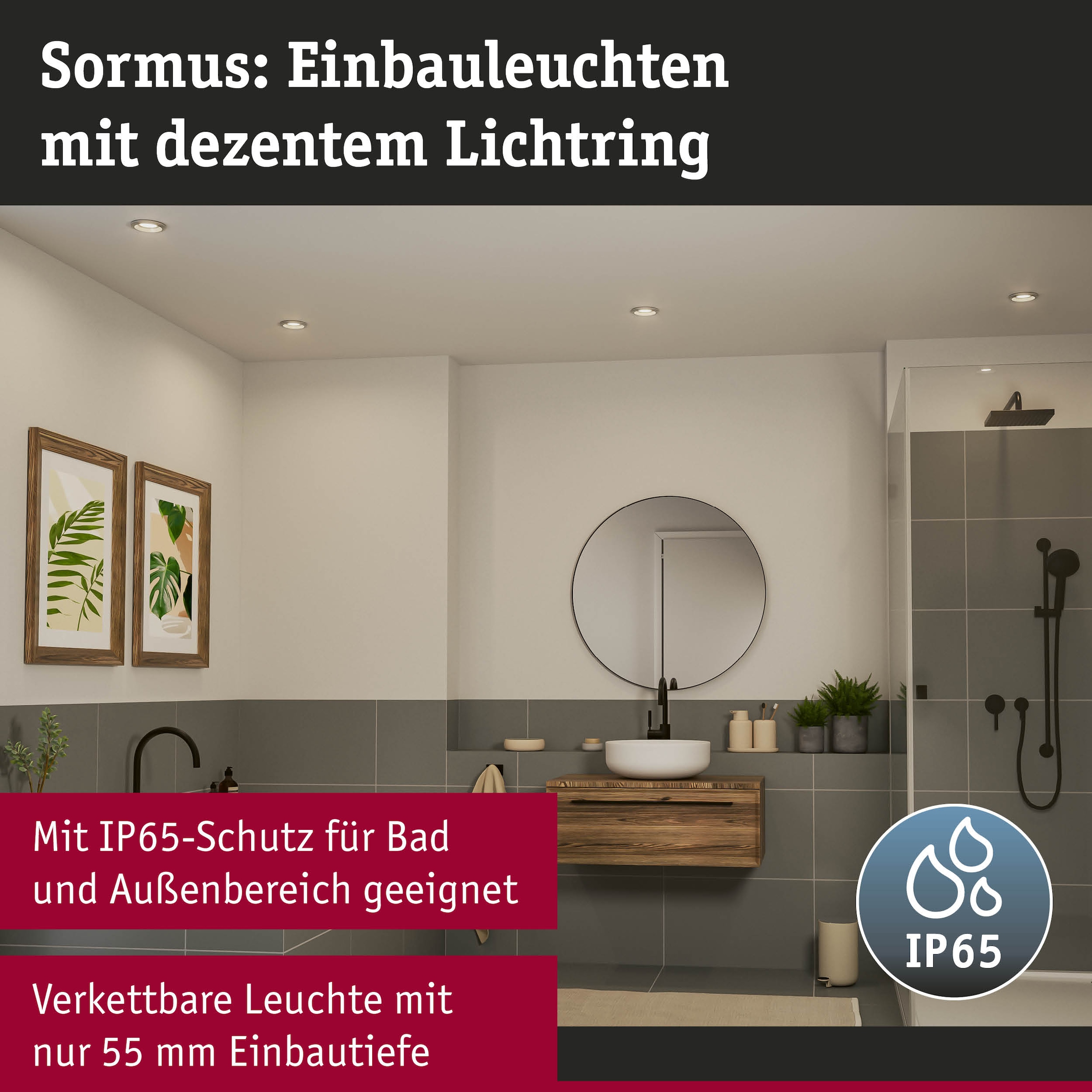 Paulmann LED Einbauleuchte »LED Einbauleuchte Sormus IP65 rund 100mm« 1 Stk. Warmweiß Memoryfunktion