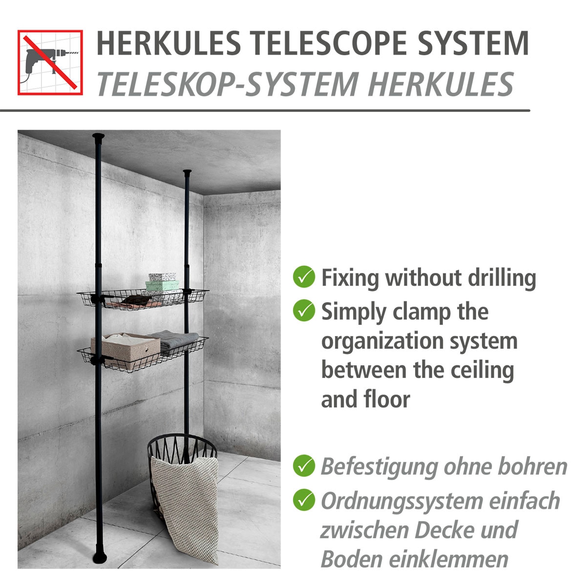 WENKO Regalelement »Herkules«, 2er Set, Passend zum Teleskop-System Herkules