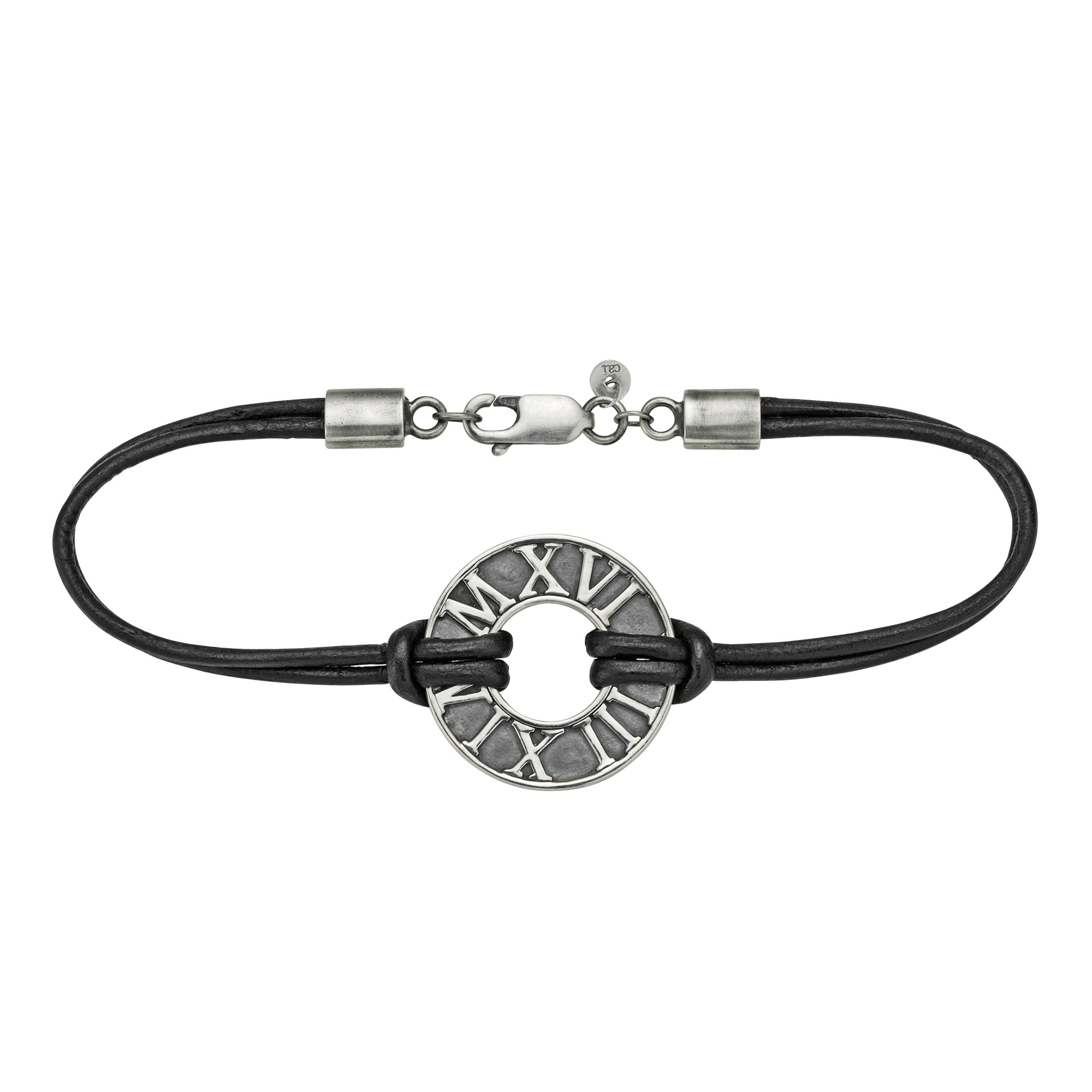 CAÏ Armband »925/- Sterling Silber matt-oxidiert mit Leder«, Lederband