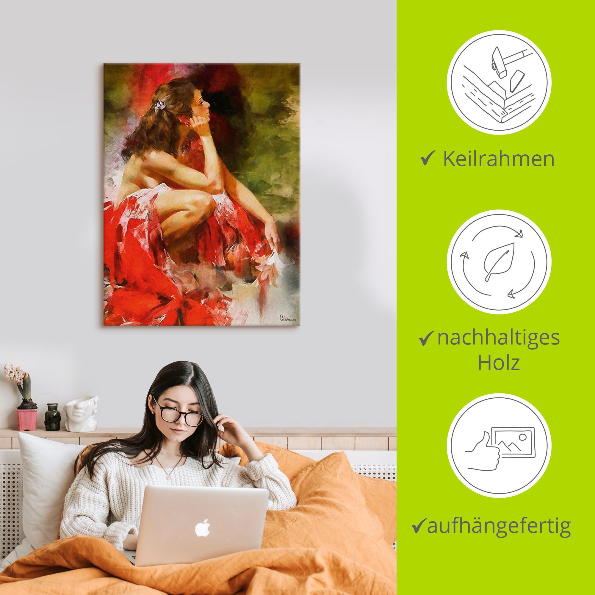 Artland Wandbild »Träumendes Mädchen in Rot«, Bilder von Frauen, (1 St.), als Alubild, Leinwandbild, Wandaufkleber oder Poster in versch. Größen