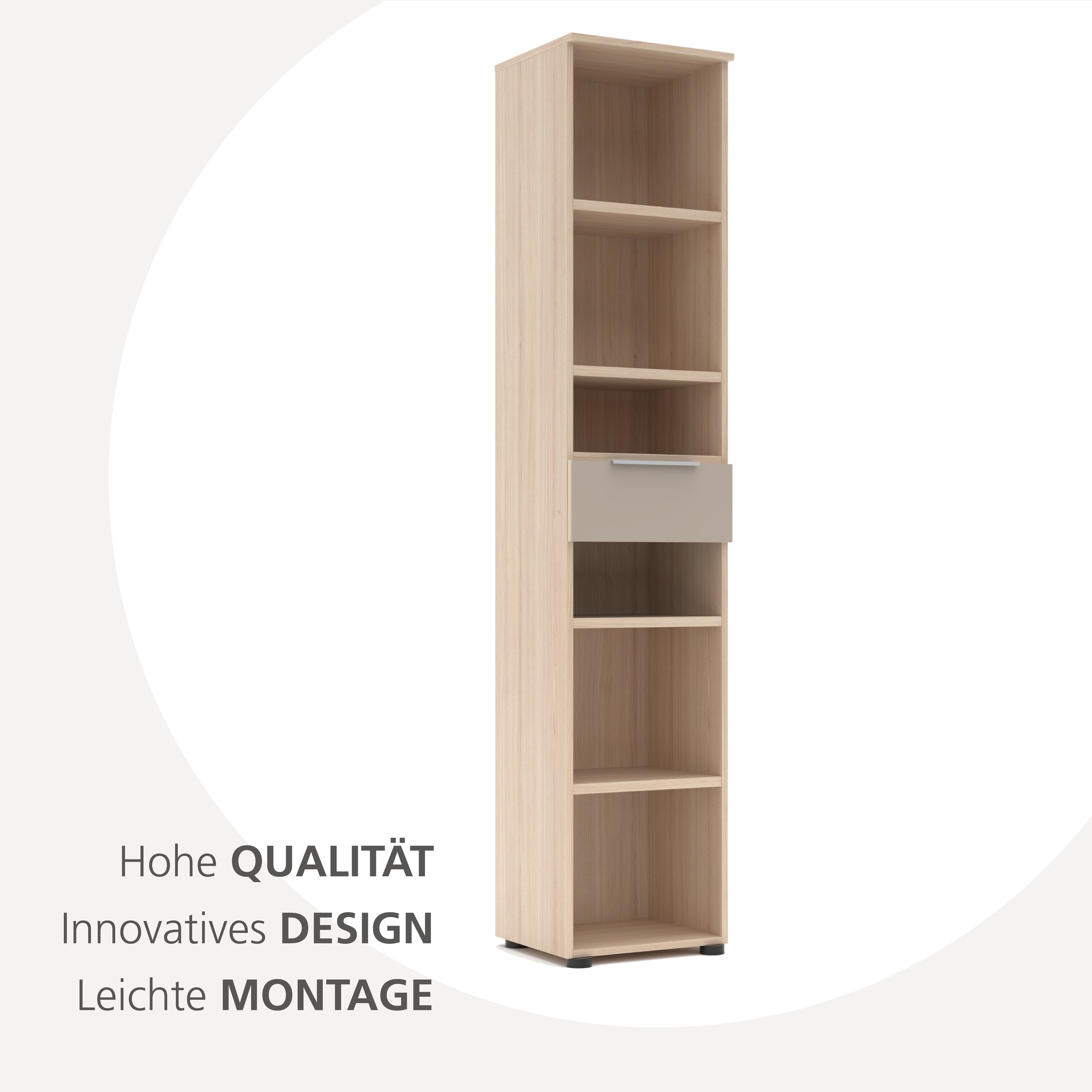 Innostyle Aktenregal »Büroregal Santorin, 40x 198x 38 cm (B/H/T)« 1 Stk. tlg. 1 Schubkasten, 6 offene Fächer, Softclose, Metallgriff