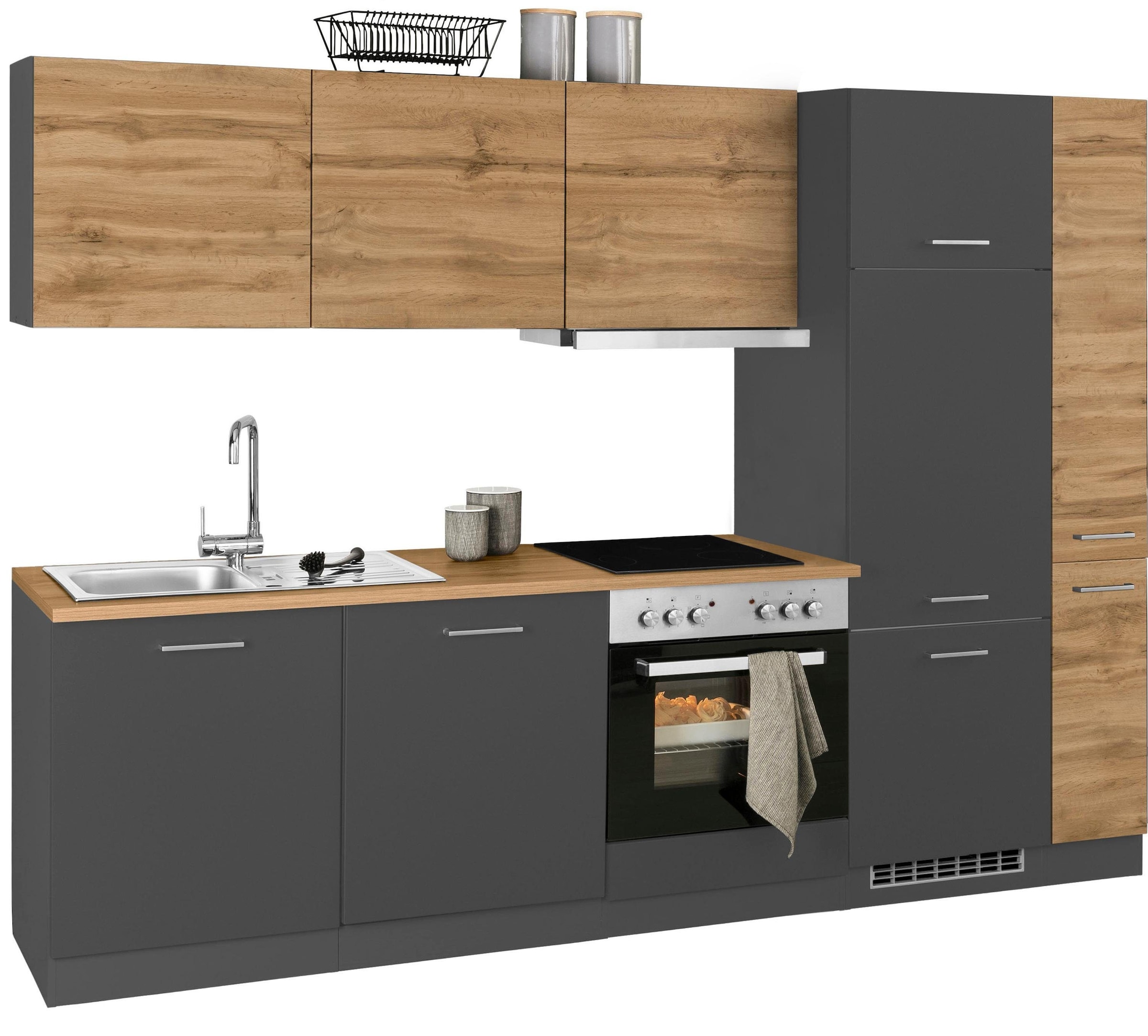 KOCHSTATION Küchenzeile »KS-Kehl«, mit E-Geräten, Breite 270 cm, inkl. Kühlschrank