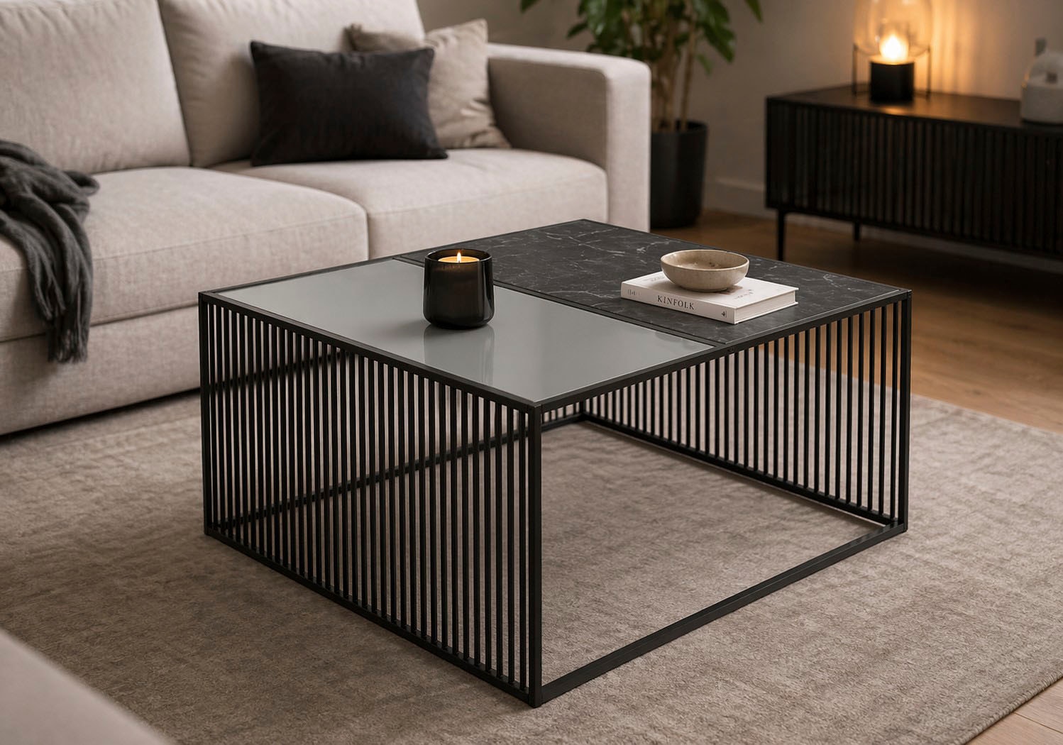 ACTONA GROUP Couchtisch »Strington Sofatisch, TOPSELLER!, verschiedene Größen, pflegeleicht« Couchtisch, Beistelltisch, Kaffeetisch, OTTOs Choice,  schwarze Marmoroptik, gehärtetem Glas, Metalllamellen, belastbar 20 kg