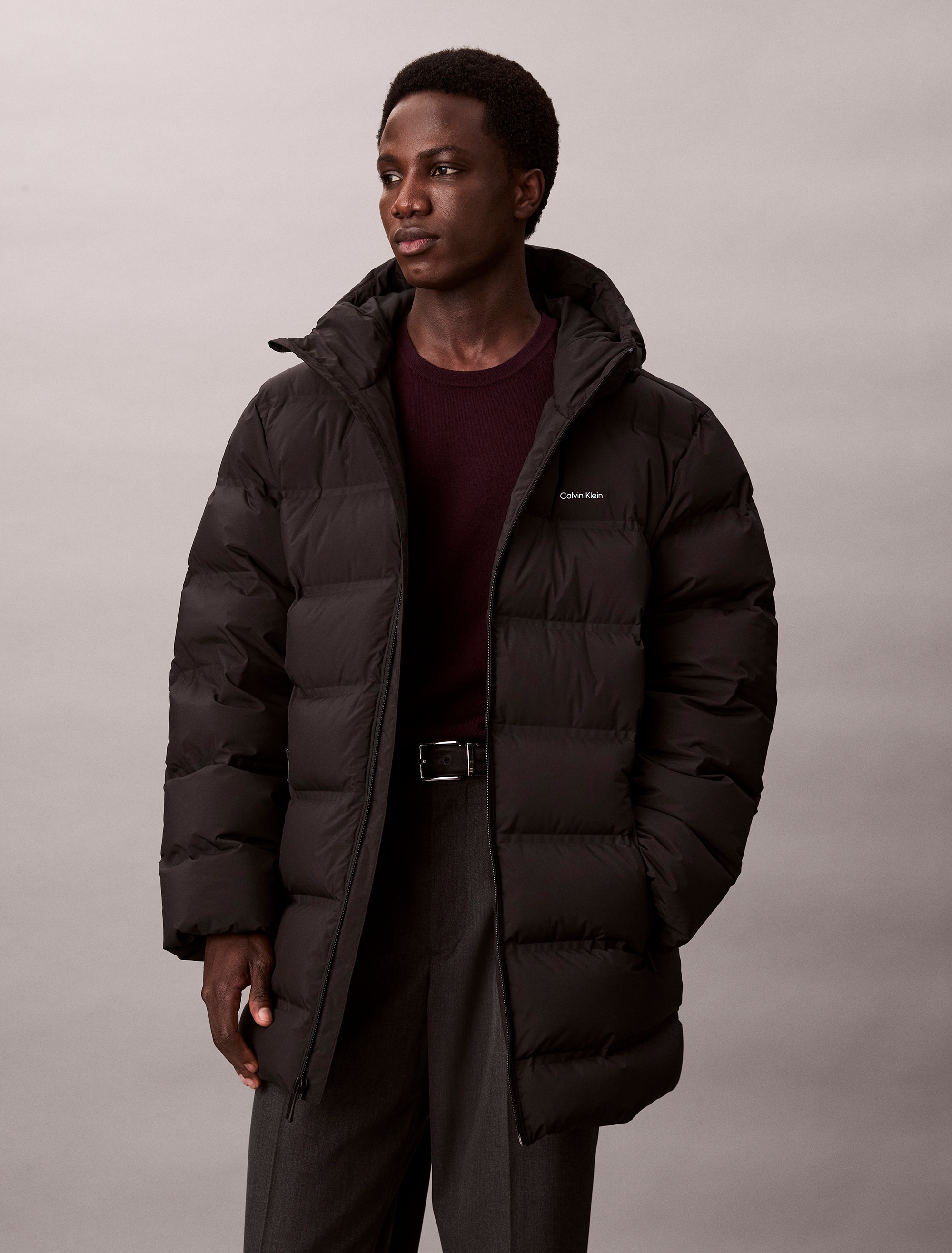 Calvin Klein Herren Steppmantel »LS BONDED CHNNLD LONG HOODED PUF« Mit Rundhalsausschnitt, regular fit, Größe M