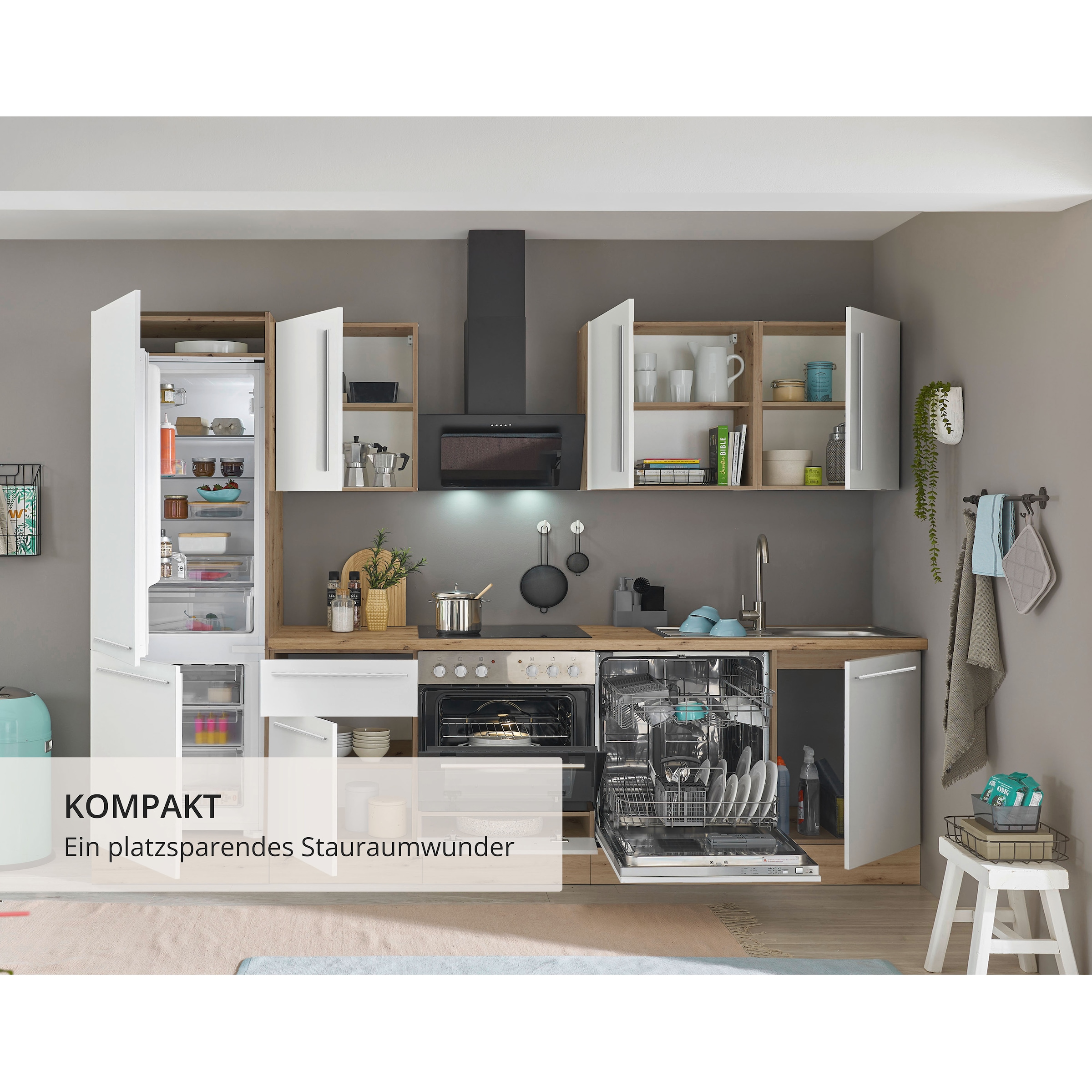 KOCHSTATION Küchenzeile »KS-Florida mit 38mm starker Arbeitsplatte« Breite 280 cm, wahlweise mit E-Geräten, Soft-Close-Funktion