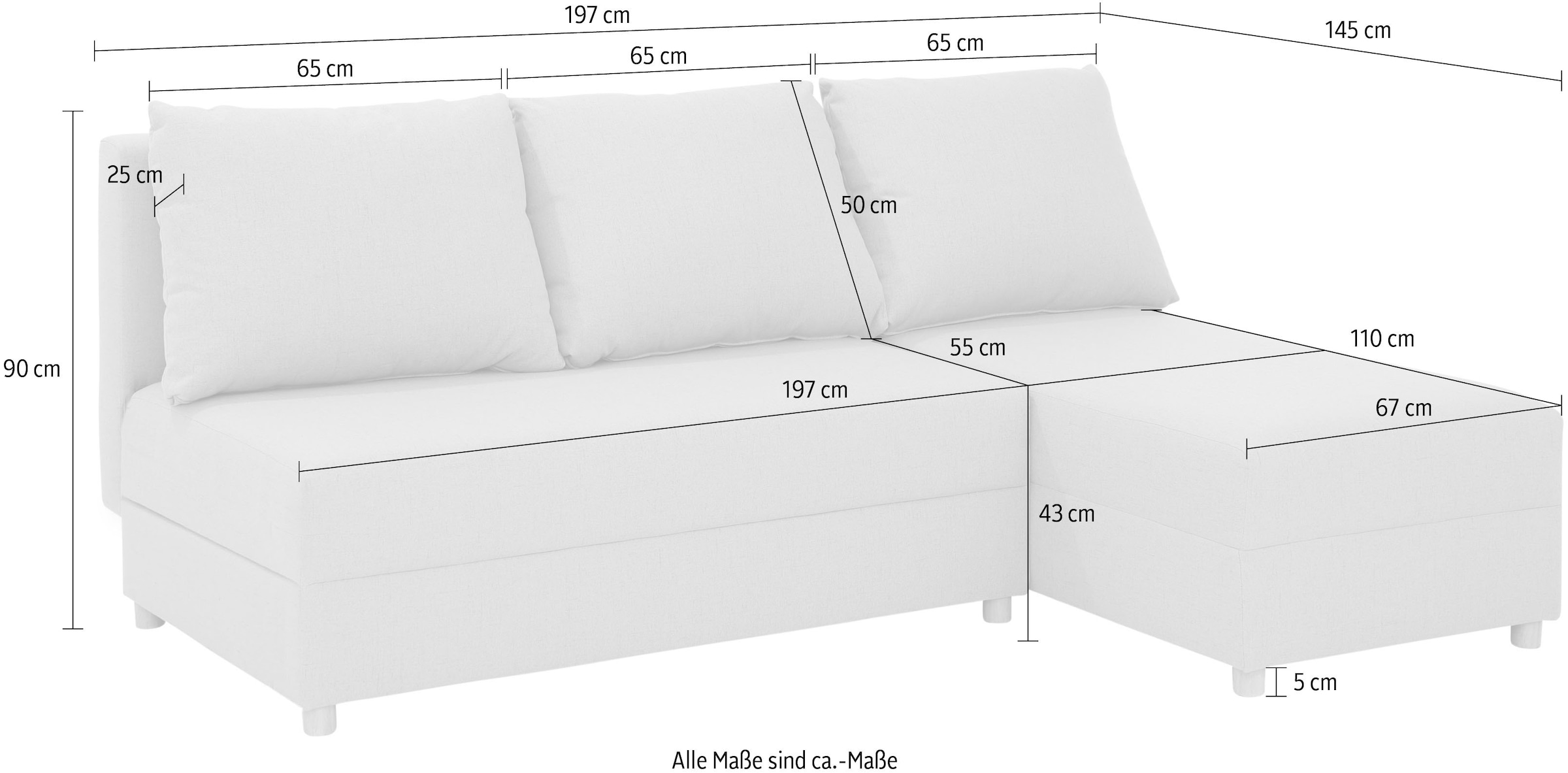INOSIGN Ecksofa »Mick L-Form« Longchair links/rechts montierbar, wahlweise mit Bettfunktion