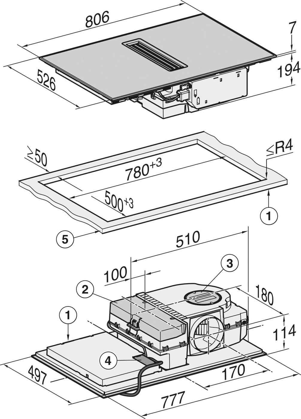 Miele Kochfeld mit Dunstabzug »KMDA7272FR-U« Geringe Lautstärke und 4 einzelne Kochzonen für Umluftbetrieb
