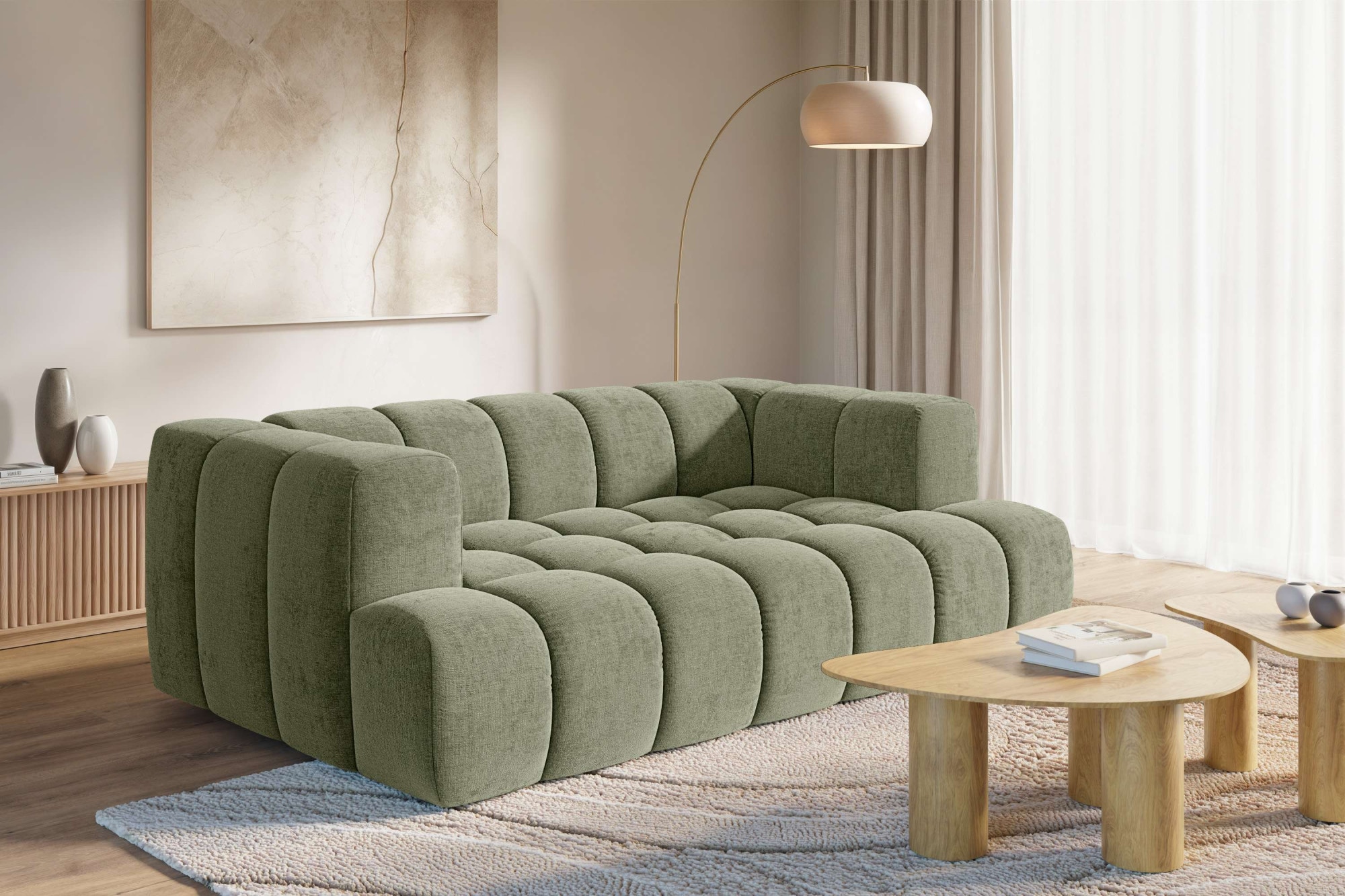 homsy by Ana Johnson 3-Sitzer »XL BOUBELLE Design-Sofa extra tief, Bubble-Optik, Breite 217 cm« hoher Sitzkomfort dank Wellenunterfederung, modern, mit Steppung