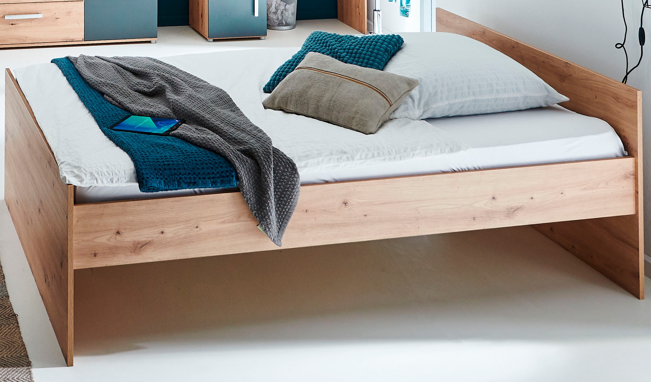 arthur berndt Jugendzimmer-Set »Alessio«, (Set, 5 tlg., Bett, Kleiderschrank, Schreibtisch, Standregal und TV-Lowboard.), mit Melamin-Oberfläche