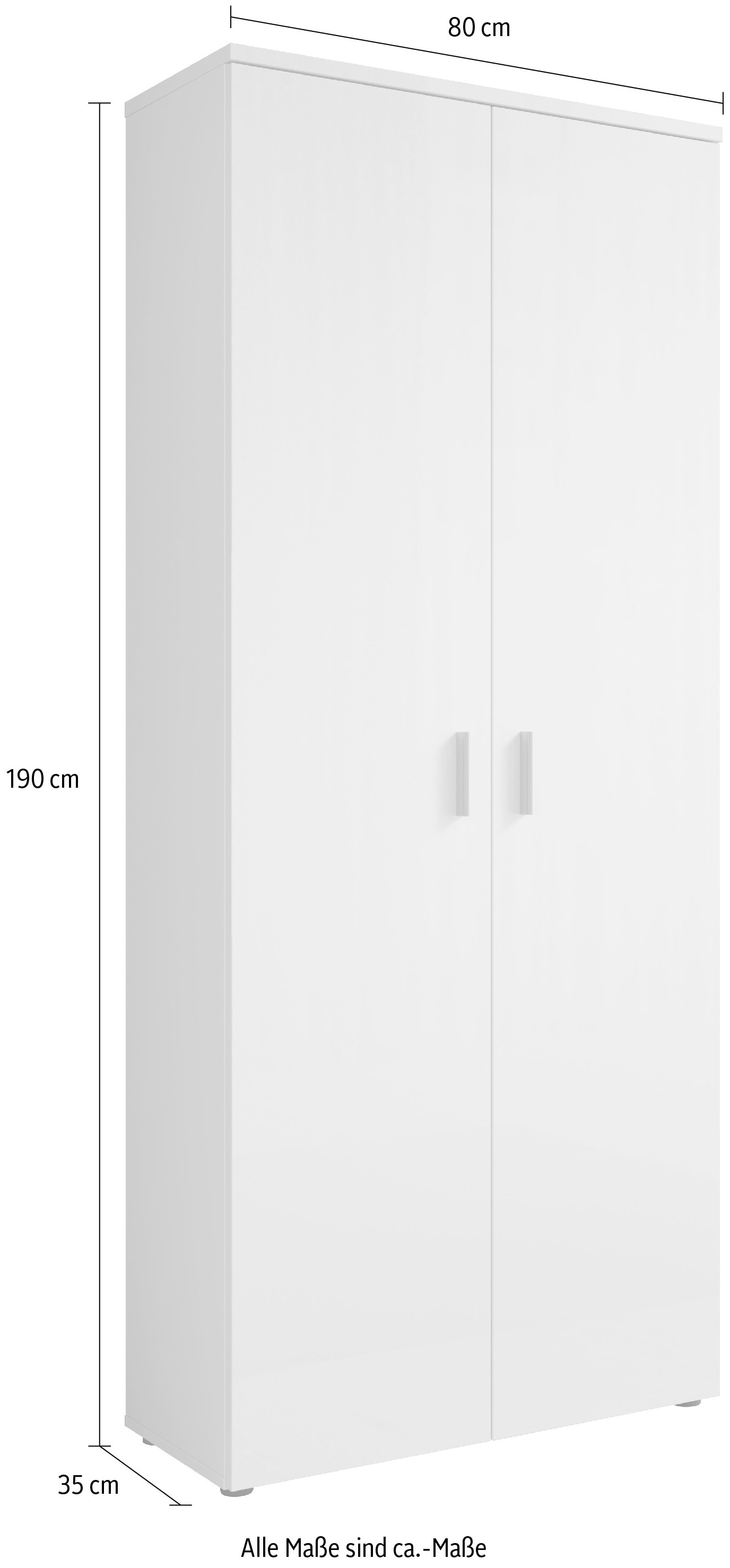 HBZ Schuhschrank »Lincoln mit Spiegel, BxHxT 80x190x35 cm«, (1 St.), Schuhschrank mit 2 Spiegeltüren, 9 Einlegeböden, 2 feste Böden