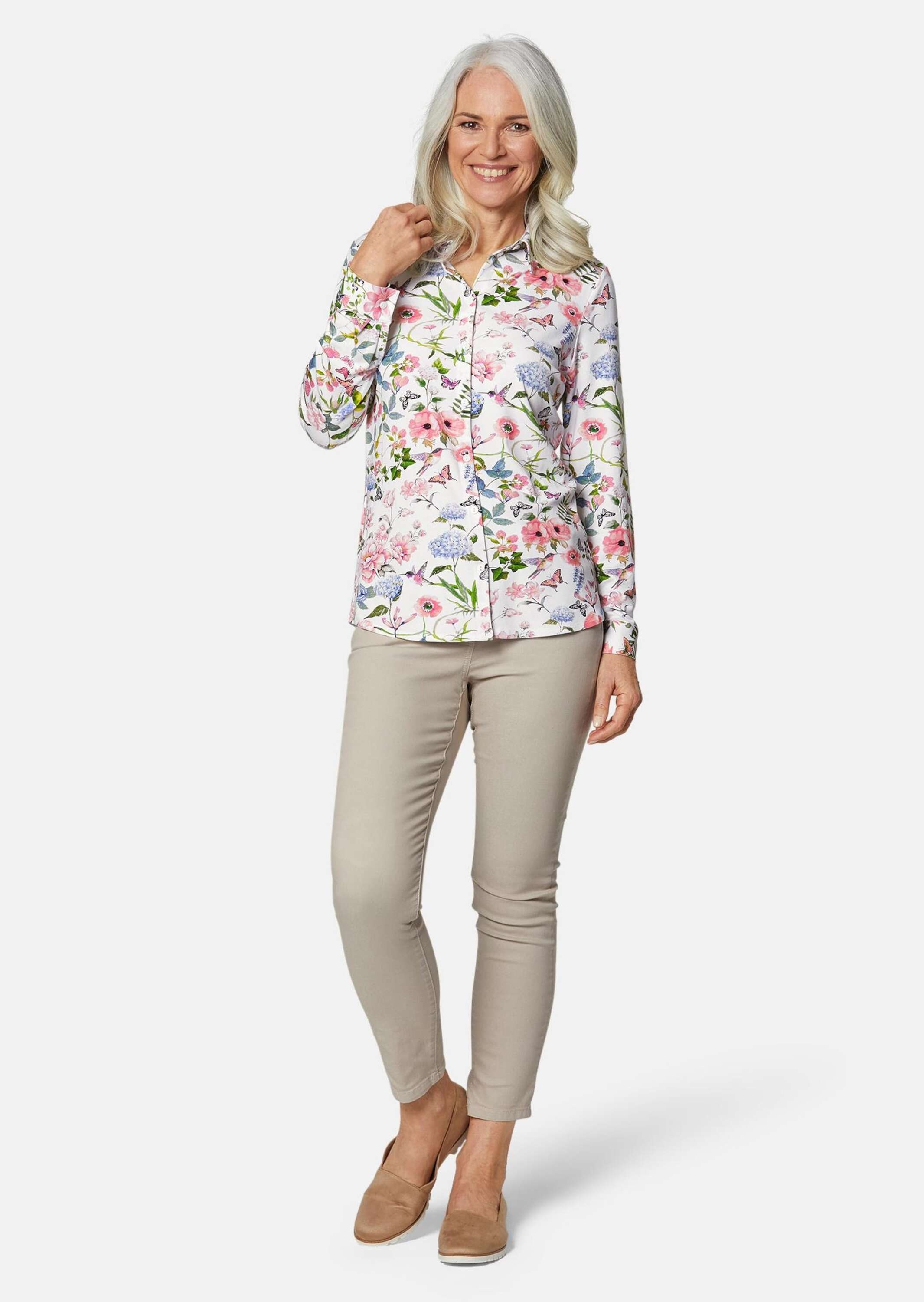 GOLDNER Hemdbluse »Jerseybluse mit floralem Allover-Druck« Hübsches Allover-Blumendessin