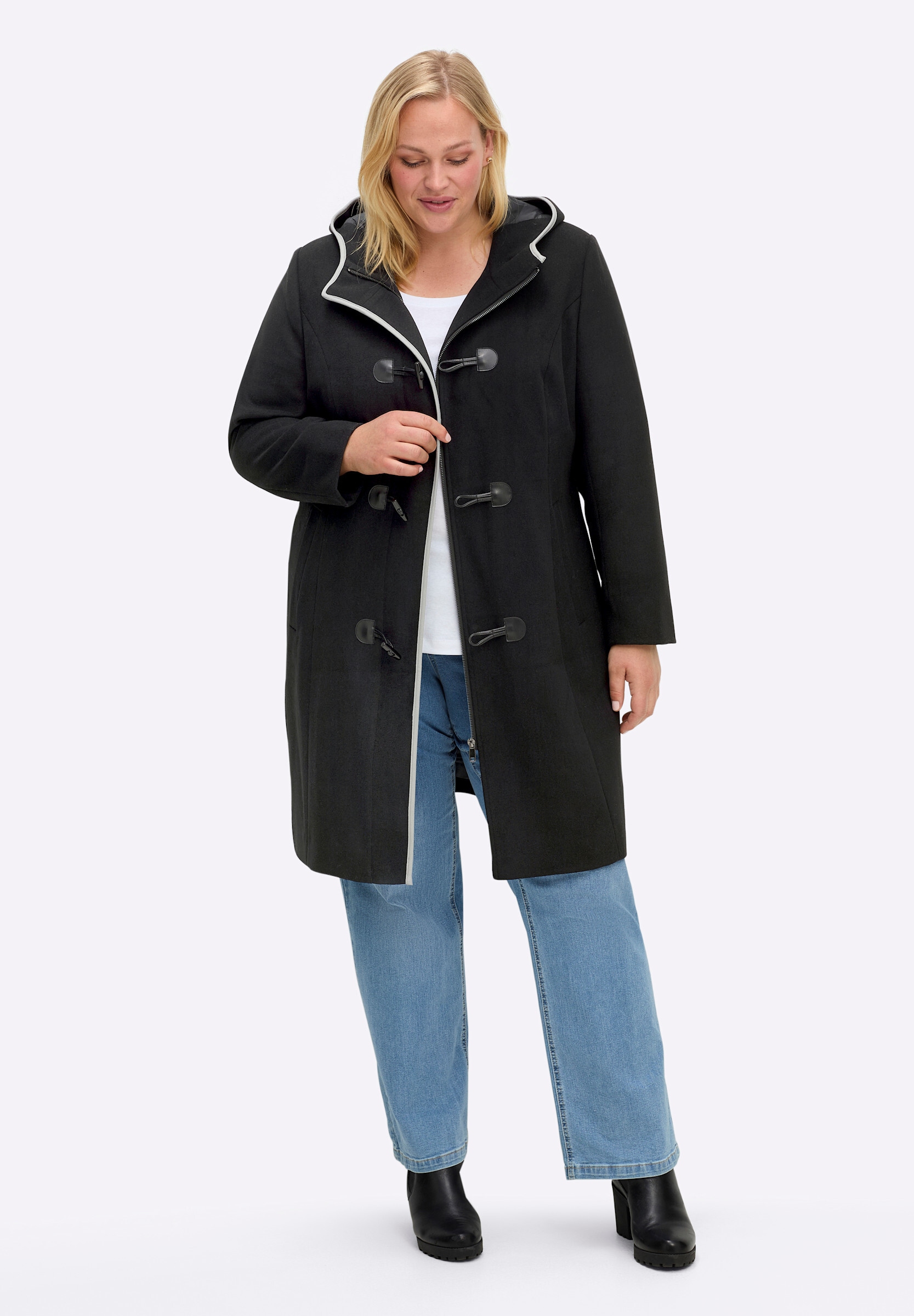 Sheego Langjacke »Mantel Wintermantel mit Reißverschluss und Knebelverschlüssen« mit Kapuze