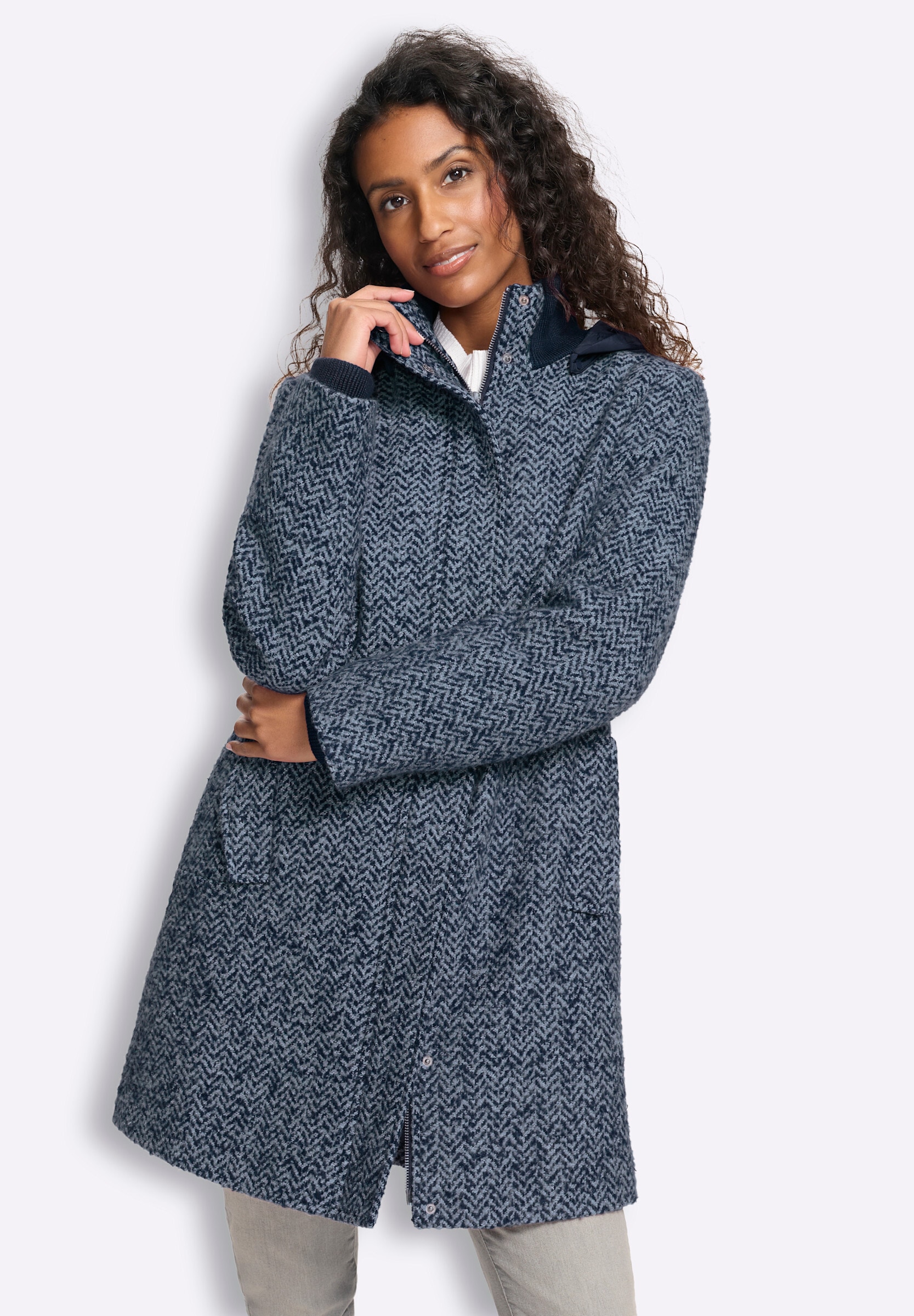 heine Funktionsjacke »Longjacke Longjacke in Bouclé-Qualität« Abnehmbare Kapuze