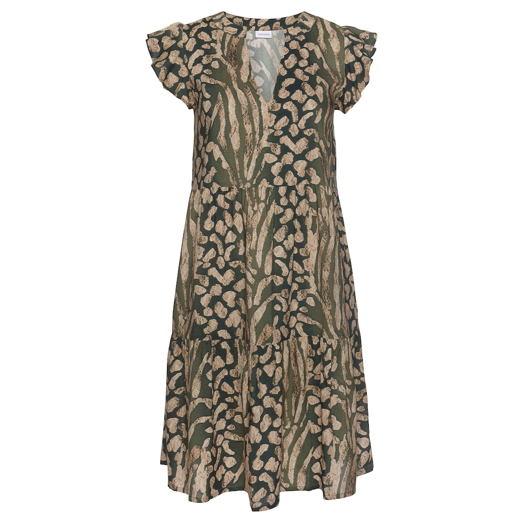 LASCANA Sommerkleid, mit Animalprint und süßen Flügelärmeln, Sommerkleid, Strandkleid