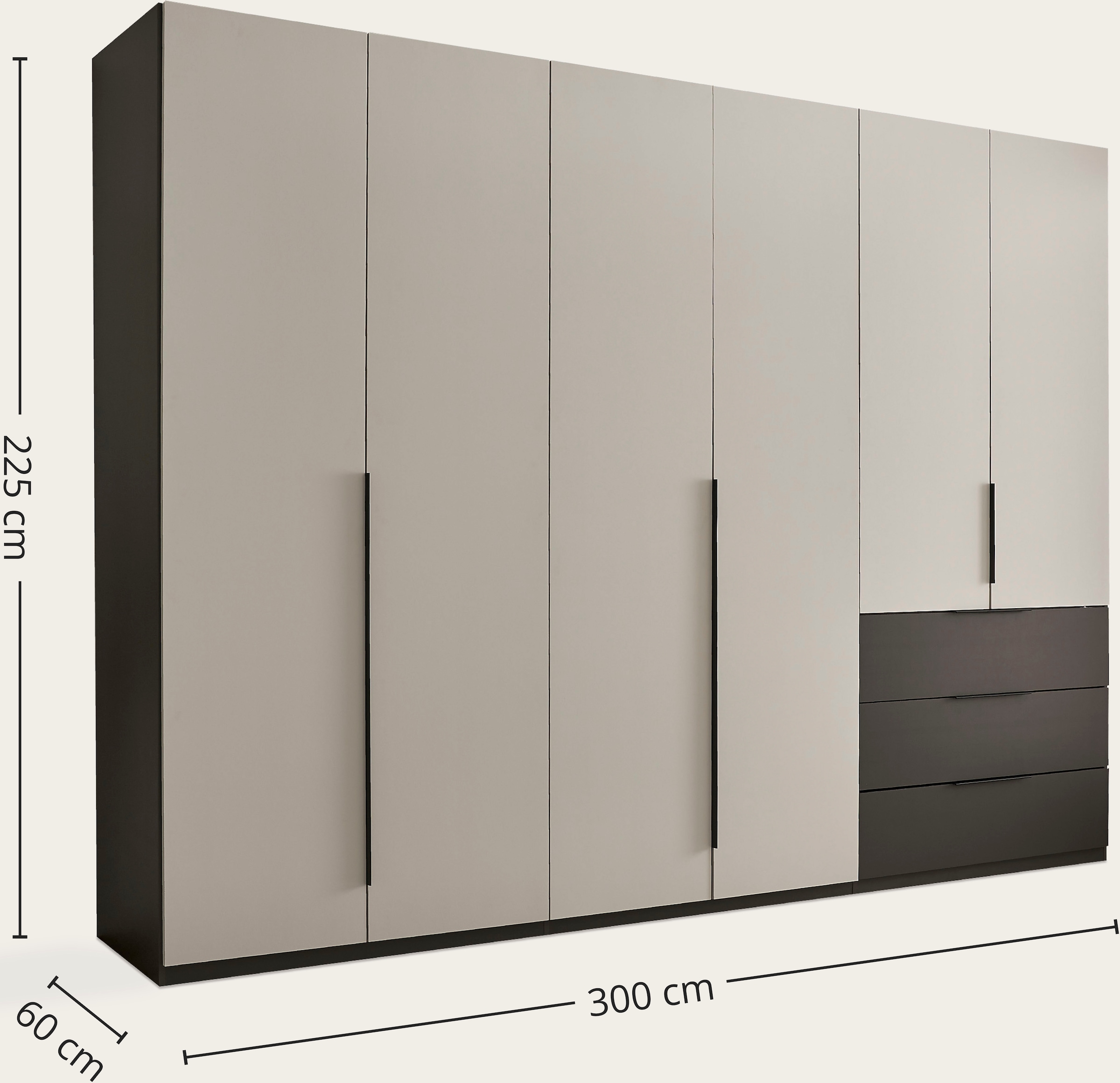 Schlafkontor Drehtürenschrank »Nuka 3m Kleiderschrank, Schrank mit 3 Schubkästen« mit farblicher Graphitabsetzung und Soft-Close-Funktion