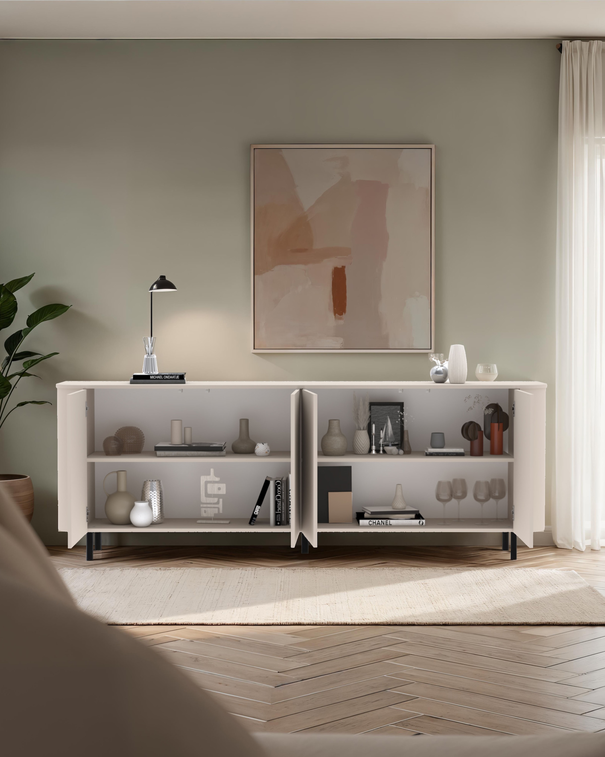 INOSIGN Sideboard »Lido, 231 cm breit, 4 Türen, Anrichte, Kommode, Stauraumschrank« Formgebogenes MDF, Stirnseiten mit Rundung, Push-to-open, Metallfüße