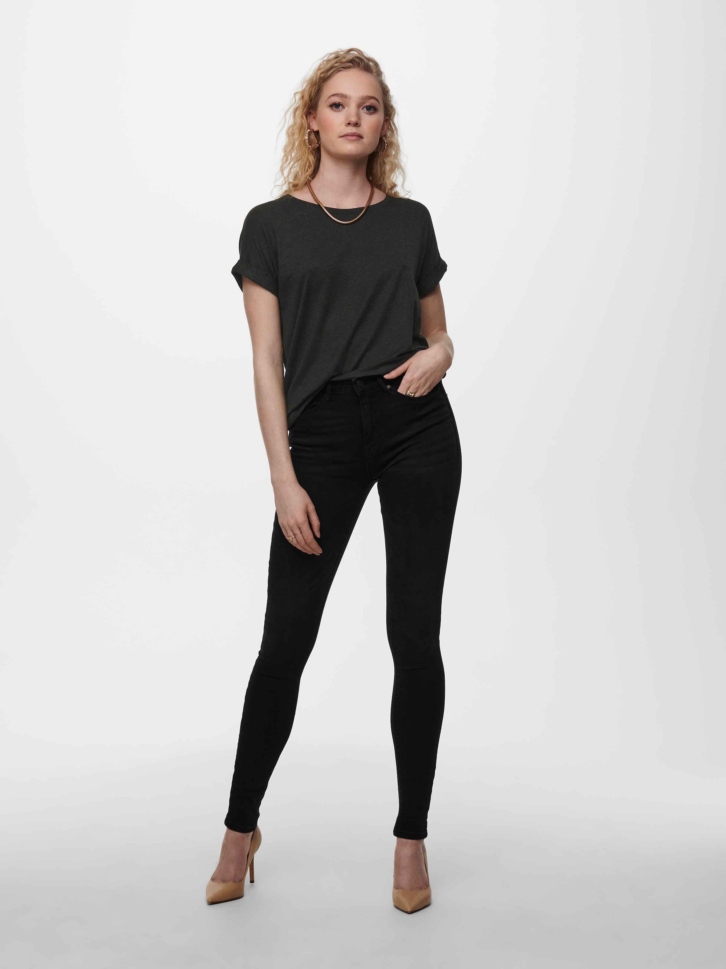 ONLY T-Shirt »ONLMOSTER – T-Shirt mit melierter Optik und elastischem Material«, meliert, casual, lässig geschnitten, Viskosemischung, Rundhals