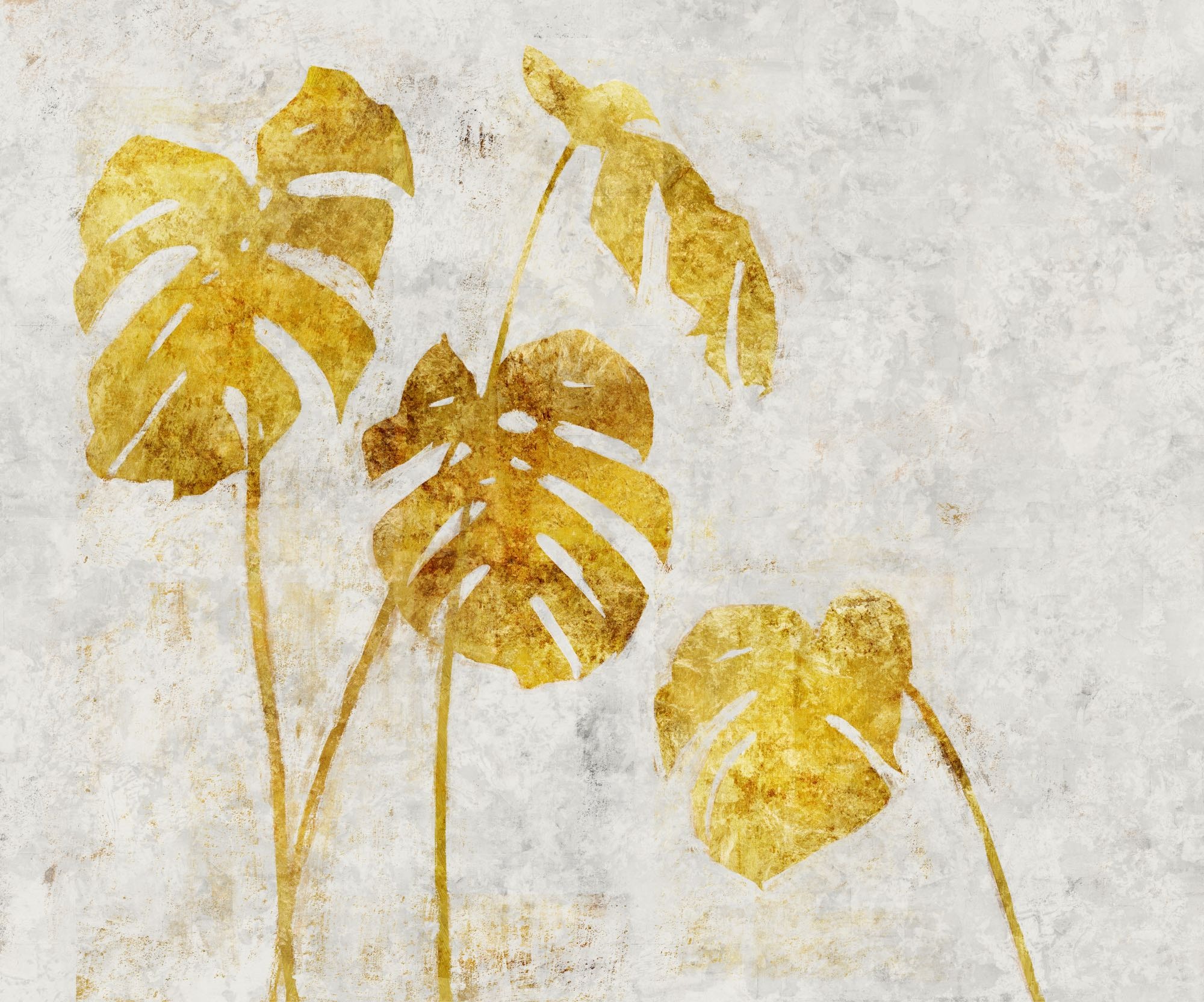 Komar Fototapete »Vlies Fototapete - Golden Monstera - Größe 300 x 250 cm« Motiv | bedruckt glatt